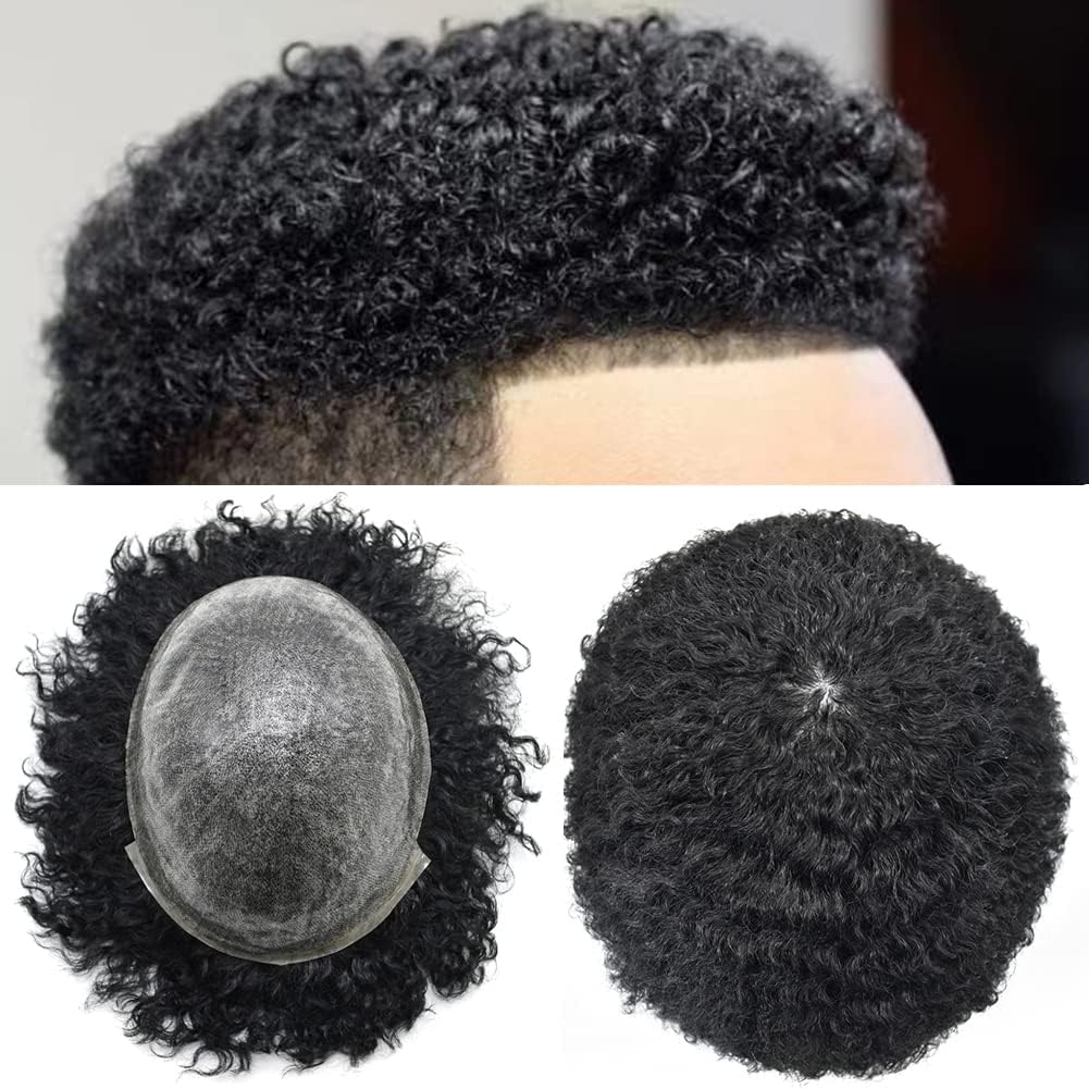 Afro Toupee for Black Men - Human Hair Replacement System - 8