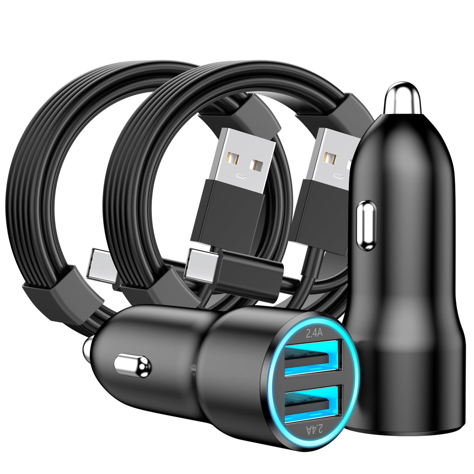 Fast Charging USB Car Charger for iPhone 16/16 Plus/16 Pro/16 Pro Max/15/15 Pro/15 Pro Max - 4.8A Dual Port Cigarette Lighter Adapter with 3FT USB Cable - Perfect for Road Trips & Daily Commute (2-Pack)