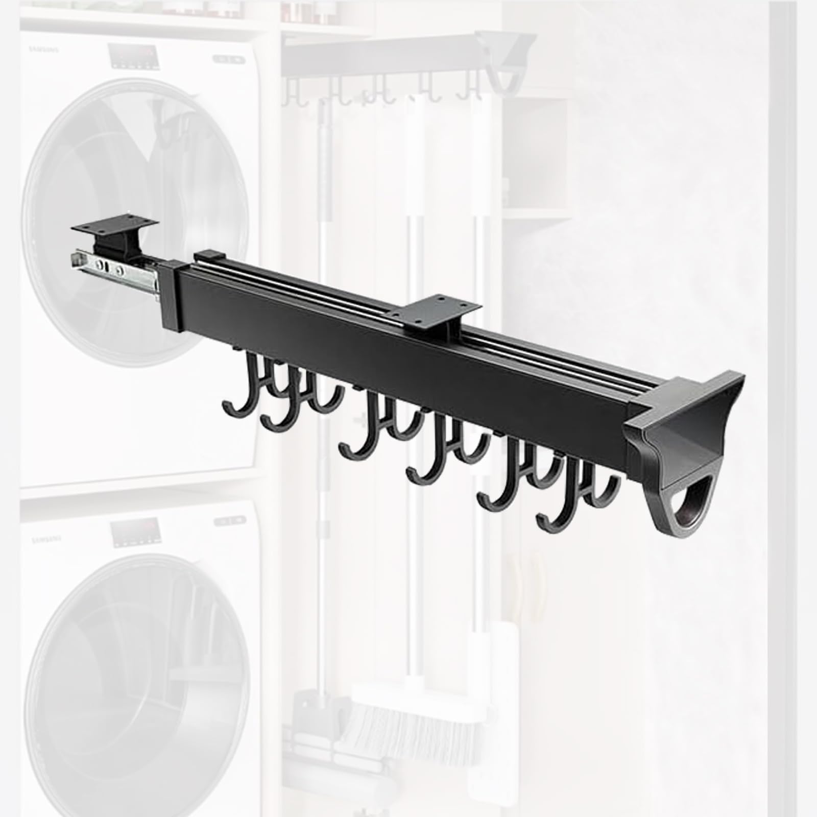 **Pull Out Pots and Pans Organizer for Kitchen Cabinets - Heavy Duty Hanging Sliding Utensil Holder with Double Row Hooks, 30kg/66lbs Capacity (46cm/18.11in) - Perfect for Pantry, Spice Rack & Cooking Tool Storage**