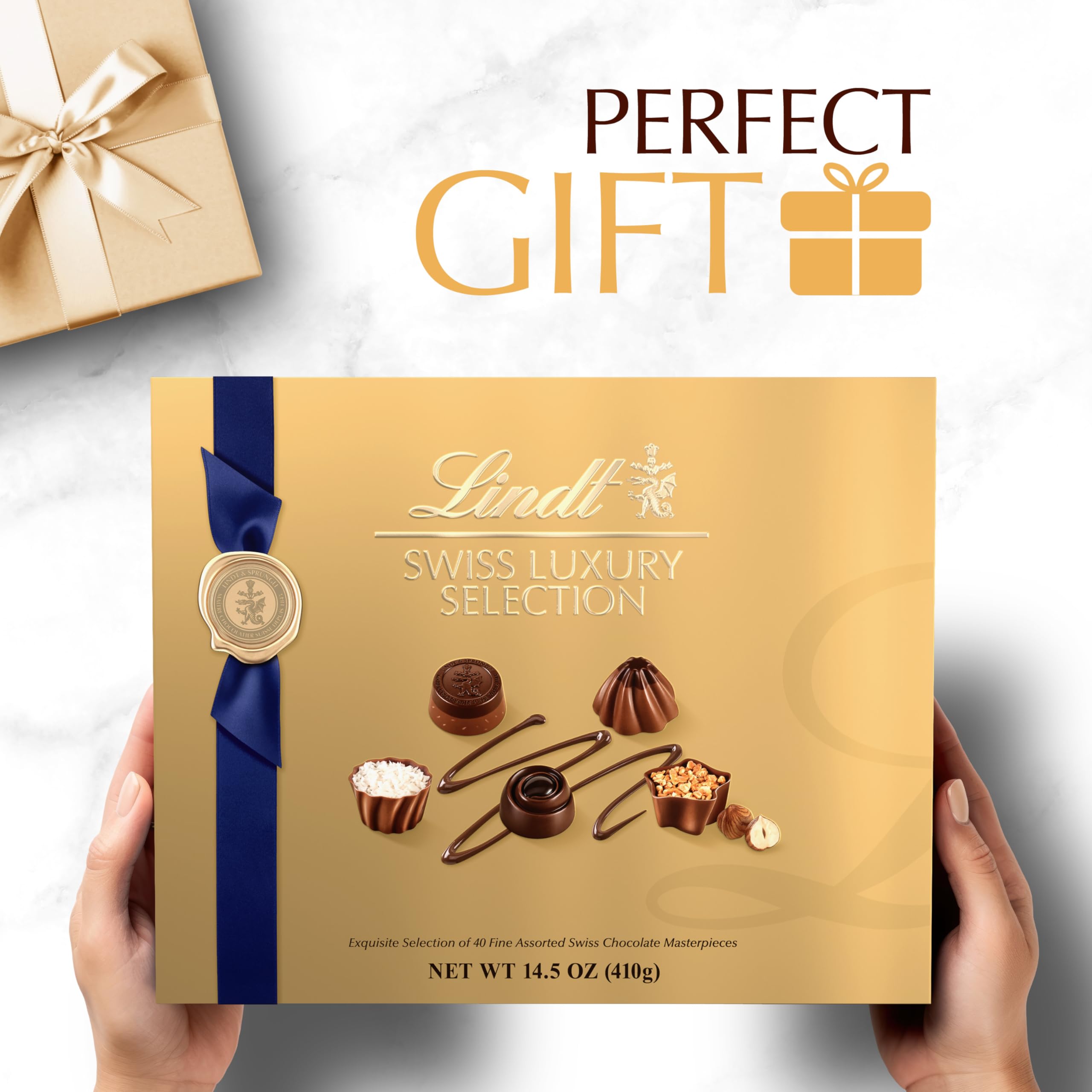 Lindt Swiss Luxury Assorted Chocolates Gift Box - Premium 14.6oz Chocolate Collection for Holidays, Birthdays & Corporate Gifting | Perfect Valentine's Day, Anniversary & Thank You Present