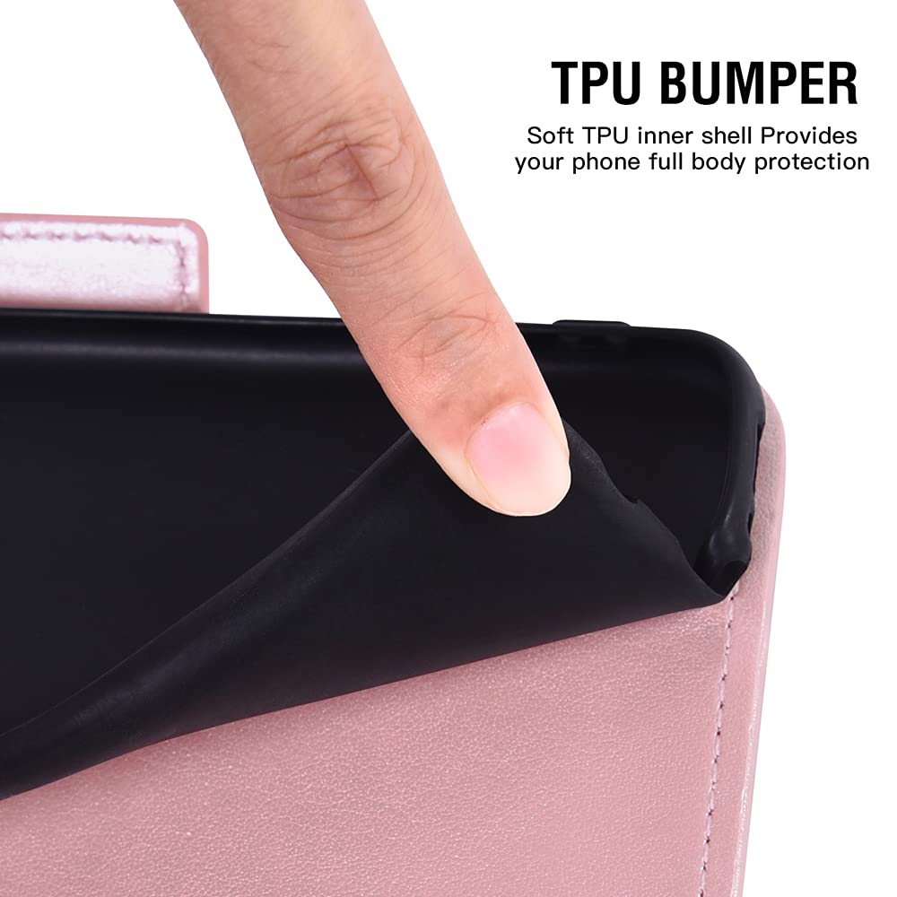 ASUWISH Samsung Galaxy A12 Wallet Case with Tempered Glass Screen Protector - Flip Cover Credit Card Holder Phone Case for Galaxy A12 5G/4G (Rose Gold) - Perfect for Work, Travel & Everyday Protection