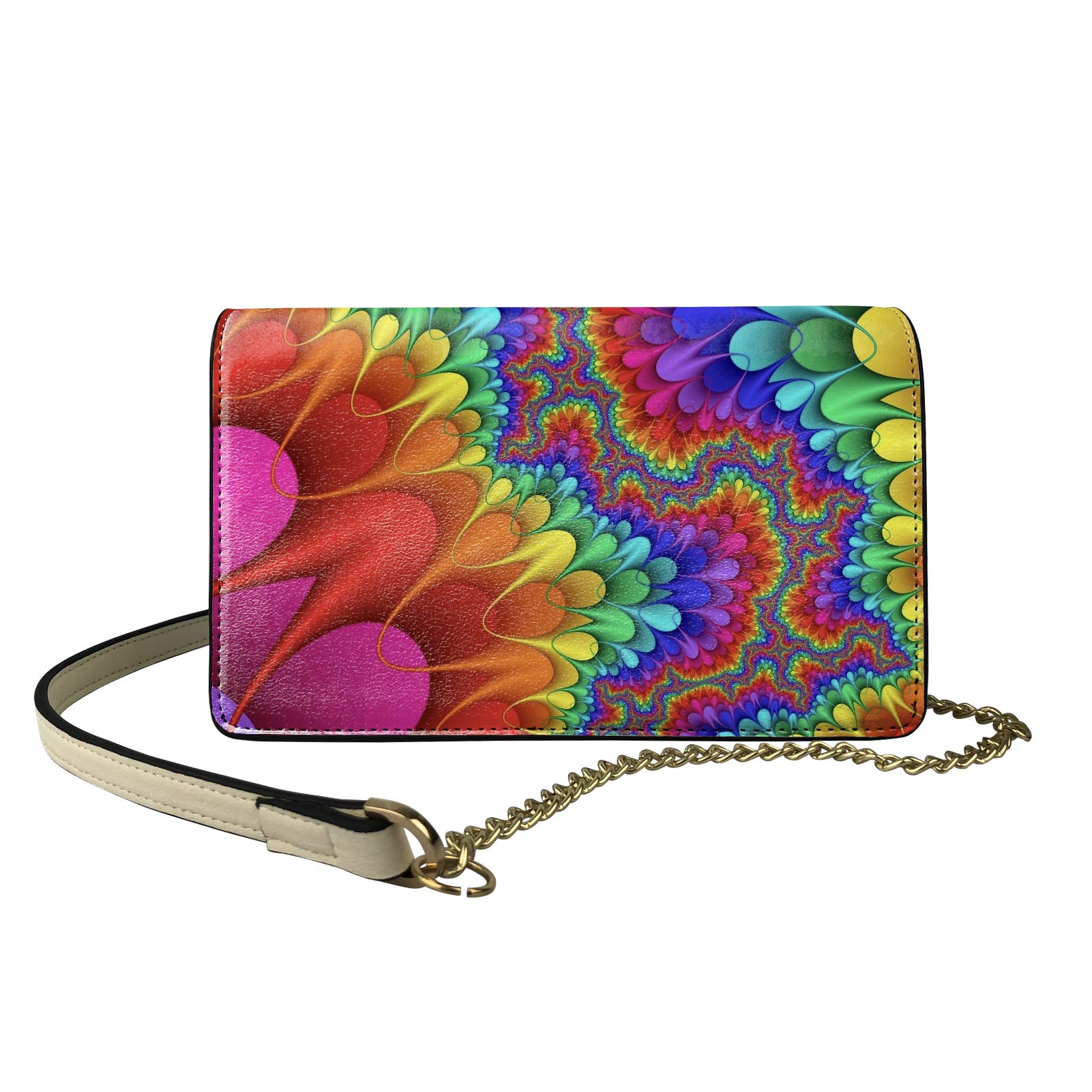 Colorful Tie Dye Women's Crossbody Bag - PU Leather Saddle Messenger Purse with Metal Chain for Casual Outings, Music Festivals & Daily Use