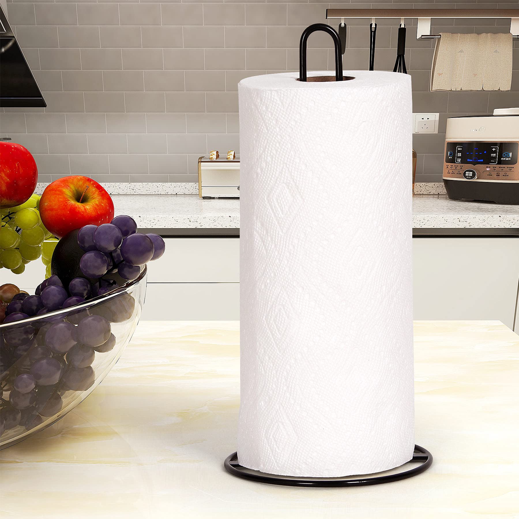 OBODING Countertop Paper Towel Holder - Black Kitchen Paper Towel Stand for Standard & Large Rolls | Space-Saving Organizer for Kitchen, Bathroom, Office & RV Use