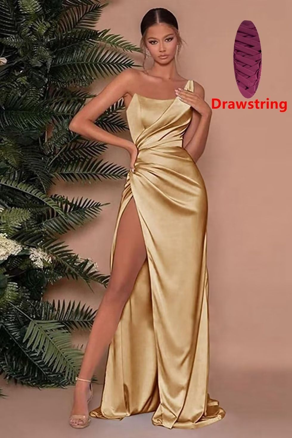 Elegant One Shoulder Prom Dresses for Women - Formal Evening Party Gown with High Slit - Satin Bridesmaid Dress for Wedding, Homecoming & Special Occasions