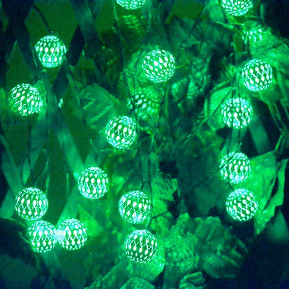 Solar Powered Metal Ball String Lights 12LED 3.5M - Outdoor/Indoor Moroccan Fairy Lights for Garden, Patio, Christmas, Wedding, Party & Home Decor (Green) | Perfect for Backyard, Balcony, Festive Events & Romantic Ambiance