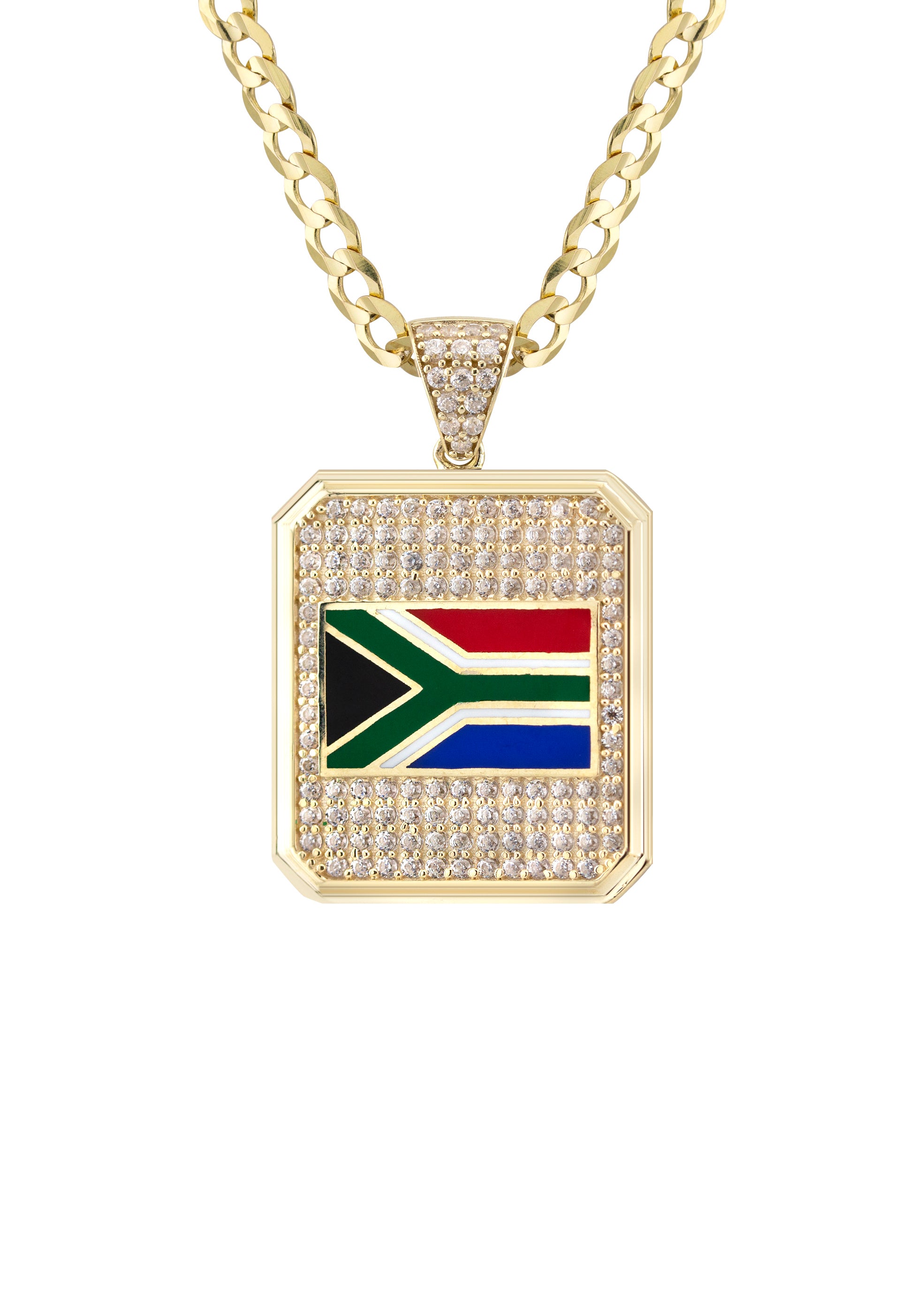 10K Yellow Gold South Africa Flag Necklace | 5-12 Grams | Perfect for Patriotic Gifts & National Pride Jewelry