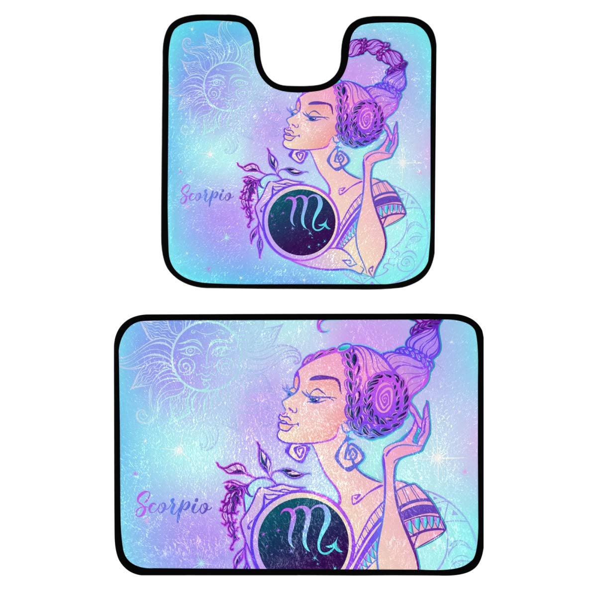 Scorpio Zodiac Bathroom Rug Set - 2-Piece Anti-Slip U-Shaped Contour Bath Mats (20x20 Inch) | Super Absorbent Shower & Toilet Floor Mats for Bathroom Safety | Perfect for Entryway, Bathroom Decor & Gift for Scorpio Lovers