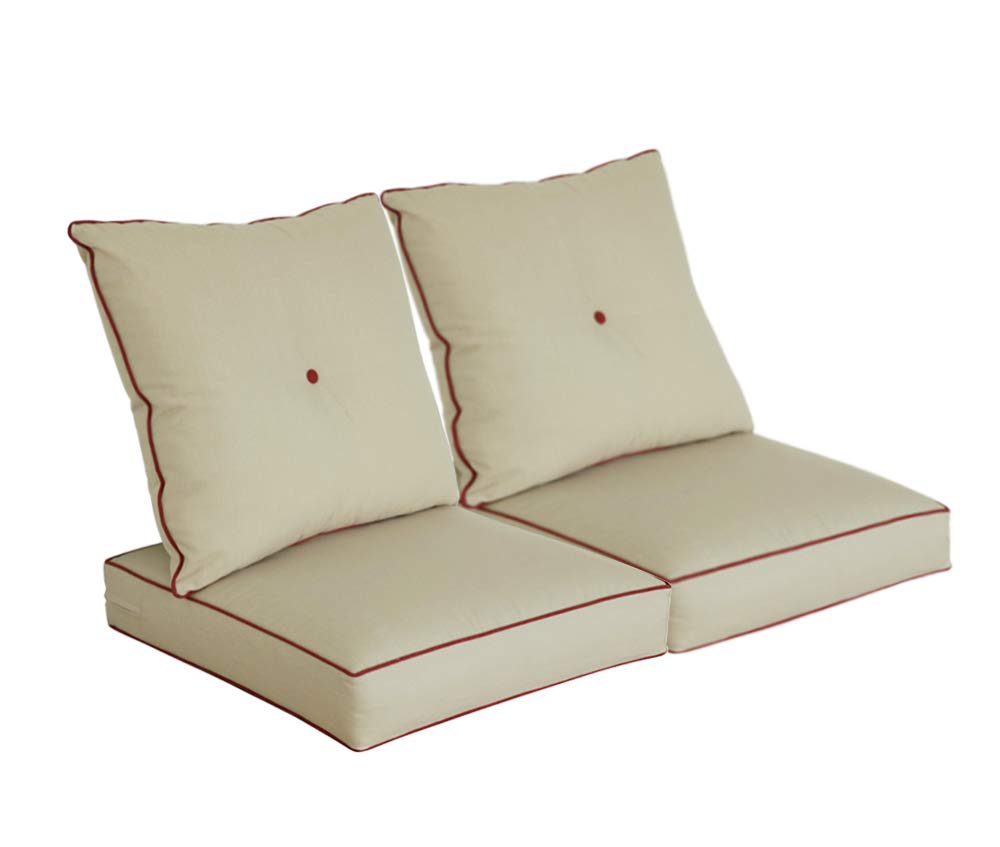 Bossima Waterproof Outdoor Patio Furniture Cushions Set of 2 - High Back Deep Seat & Loveseat Cushions with Water Repellent Fabric in Khaki | Perfect for Garden, Deck, Poolside & Backyard Relaxation
