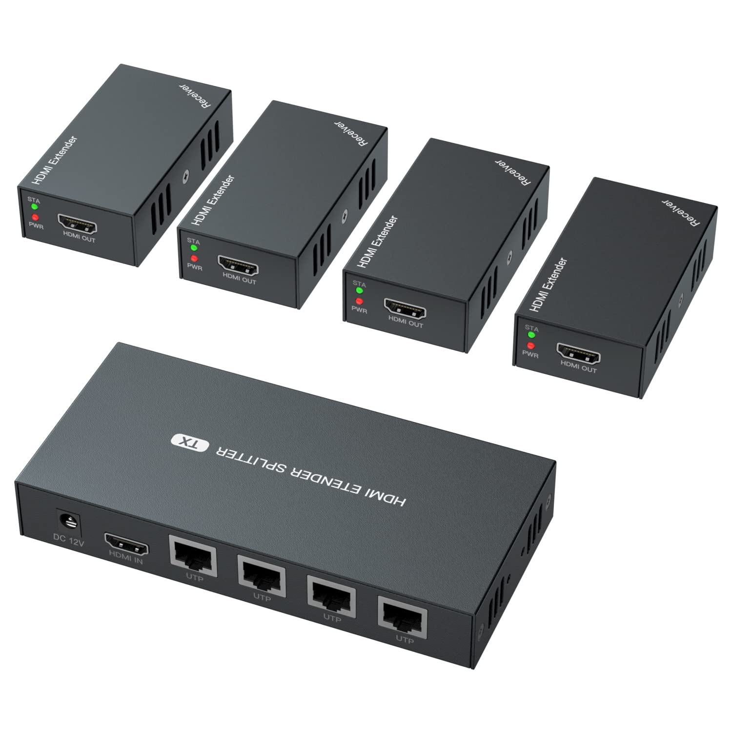 PWAYTEK HDMI Extender Splitter 1x4 - 1080P@60Hz Over Cat 5E/6/7 Ethernet Cable up to 50m (165ft) with EDID Copy & POC Function (1 Input 4 Output) - Ideal for Home Theater, Conference Rooms & Multi-Screen Displays