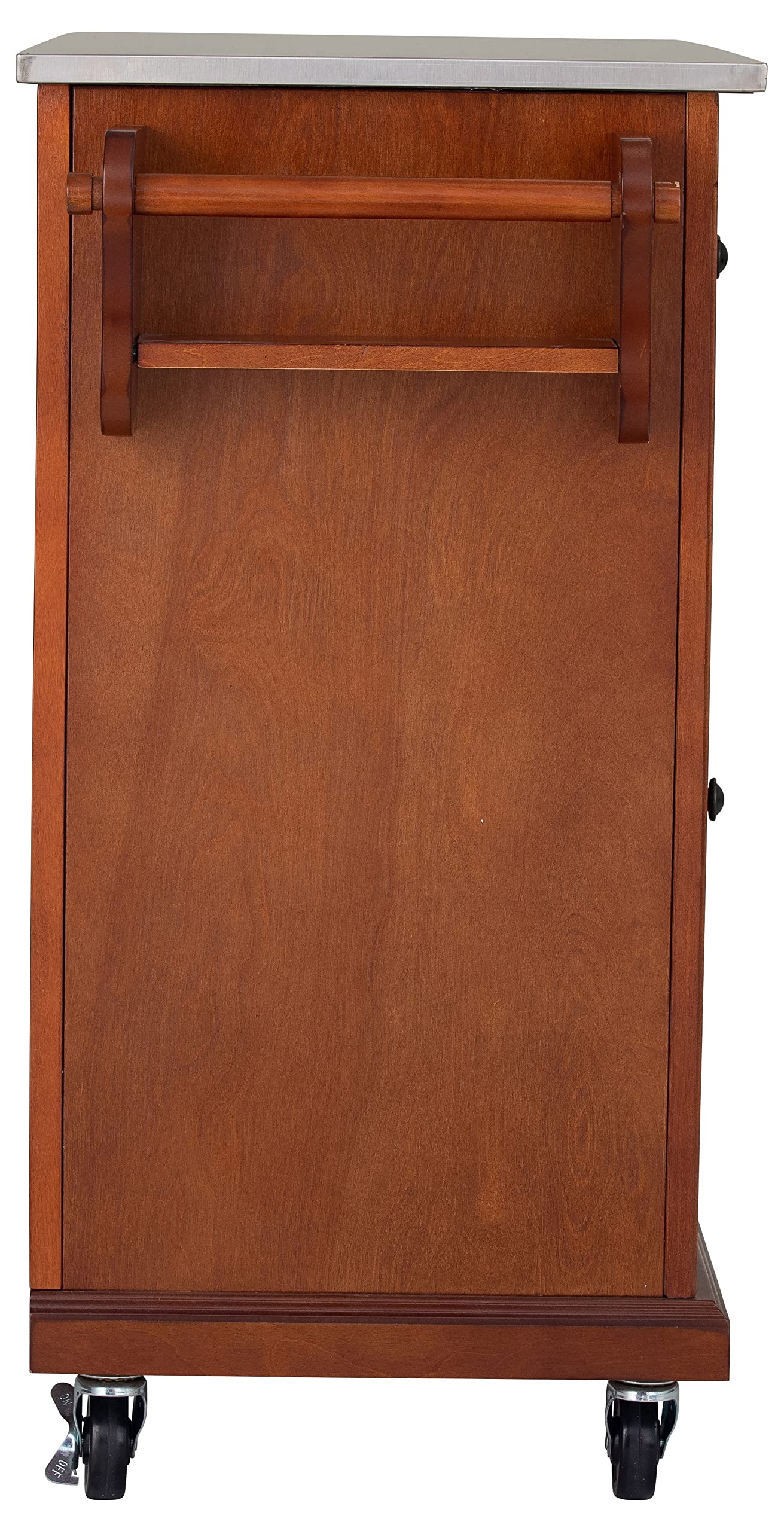 Glenwillow Home Kitchen Cart with Cherry Wood Frame & Stainless Steel Top - Perfect for Small Spaces, Kitchen Islands & Dining Room Storage