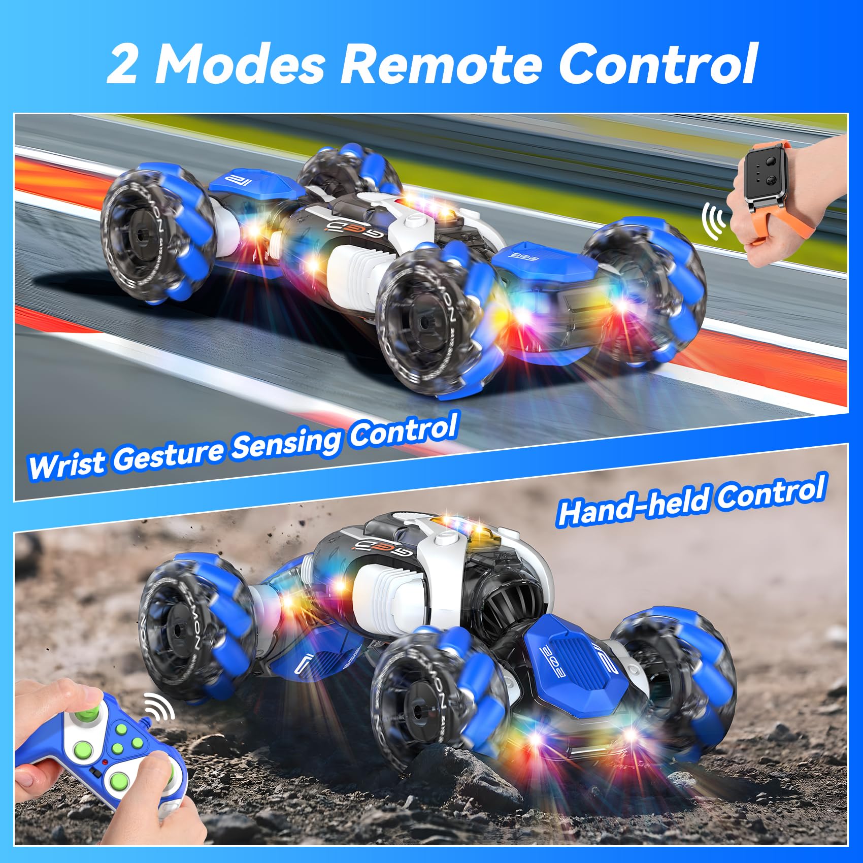 Gesture Sensing RC Stunt Car - 2.4Ghz Remote Control Transformer Toy for Boys & Girls Ages 5-12 | 360° Rotating & Hand Controlled | Perfect Christmas & Birthday Gift for Kids | Indoor & Outdoor Play, Racing & Stunt Shows
