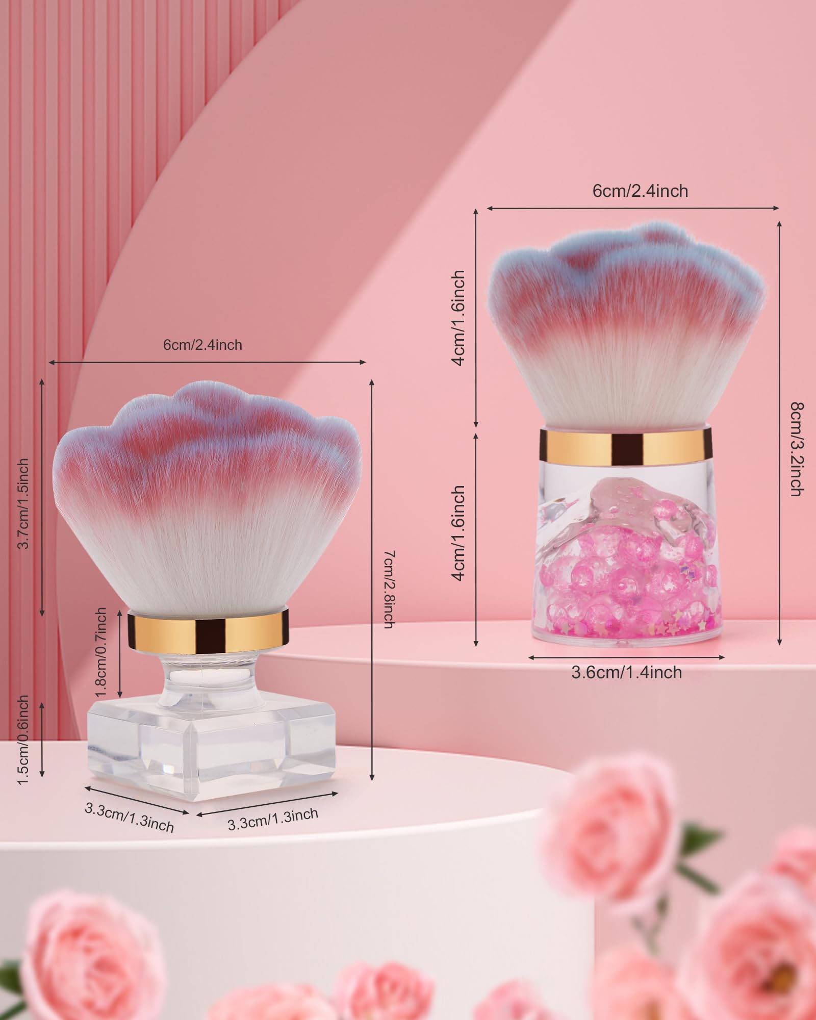 Pink Rose Nail Dust Brush for Acrylic Nails - Dust Collector & Makeup Brush for Nail Art & Beauty