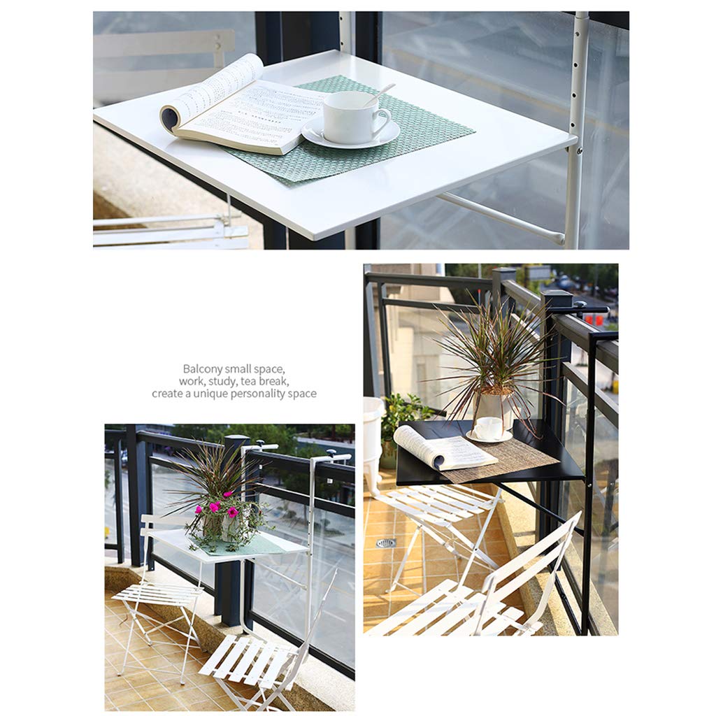 Adjustable Folding Hanging Balcony Table - 4-Level Height, 60 x 40 cm - Outdoor Railing Dining Table for Patio, Garden & Small Space - Perfect for Coffee, Breakfast or Relaxing in Your Balcony, Deck or Backyard