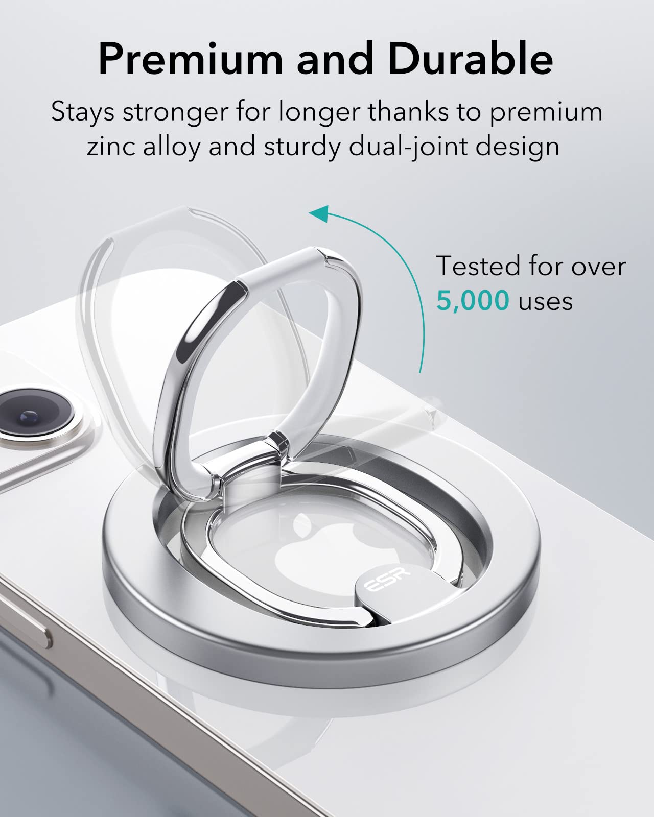 ESR HaloLock Magnetic Phone Ring Holder - MagSafe Compatible, Adjustable Kickstand Grip for iPhone 16/15/14/13/12 Series, Silver - Perfect for Hands-Free Viewing and Secure Grip