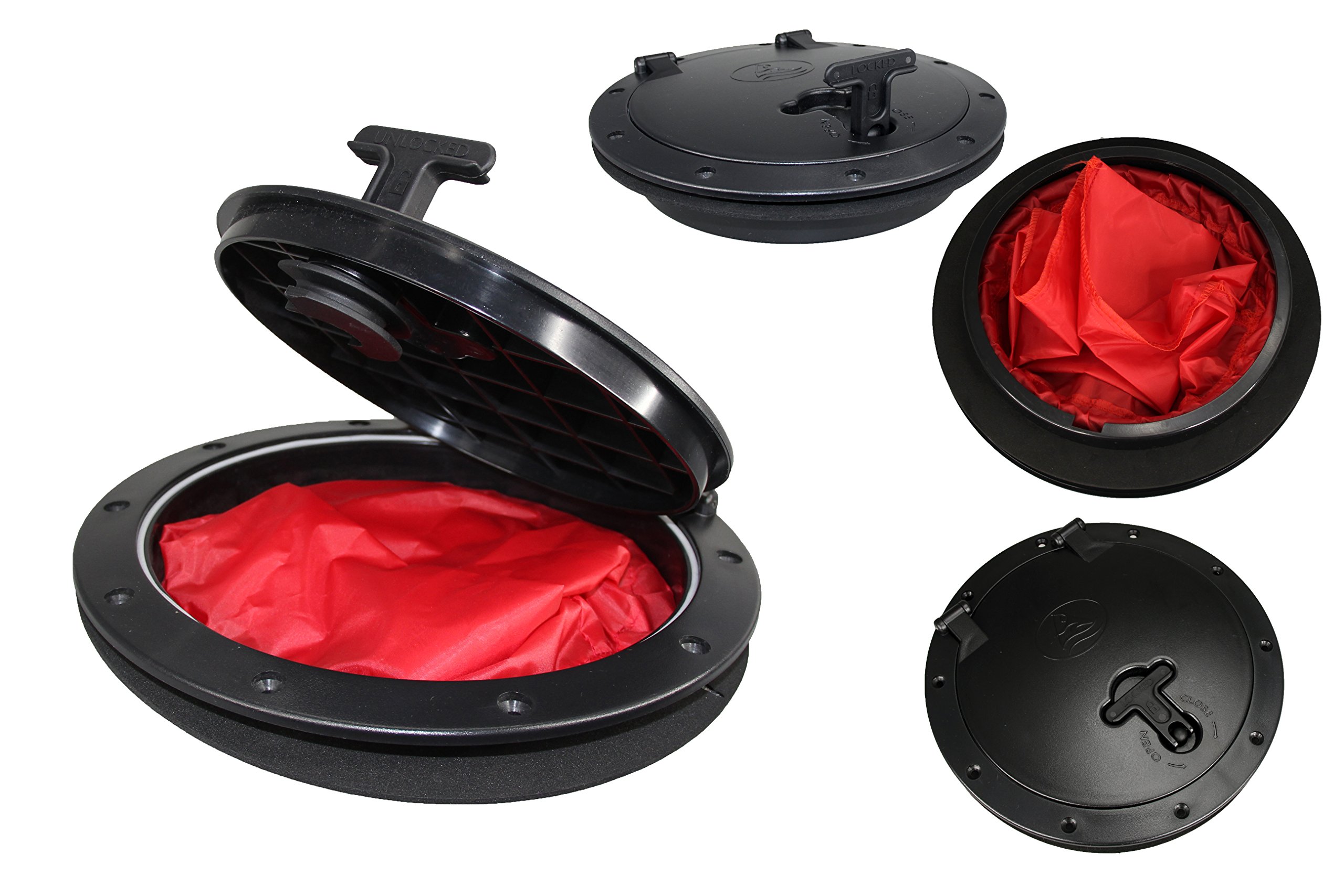 Heavy Duty 8'' Waterproof Black Plastic Deck Plate Hatch Cover for Boats, Kayaks & Canoes - Lockable Storage with Bag - Marine & Fishing Accessories | Ideal for Sailing, Fishing Gear Storage & Waterproof Protection