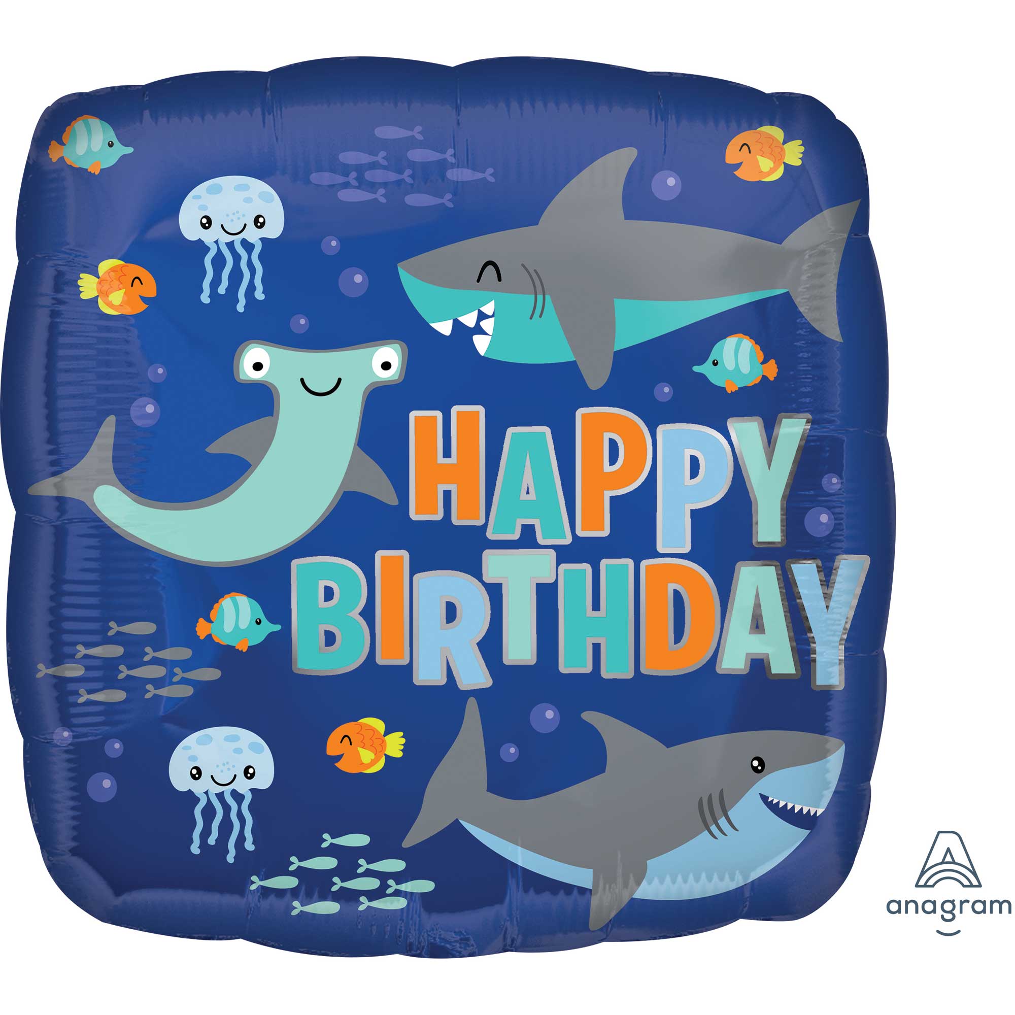 45cm Standard HX Happy Birthday Sharks Balloon - Perfect for Birthday Parties, Baby Showers & Ocean Theme Decorations