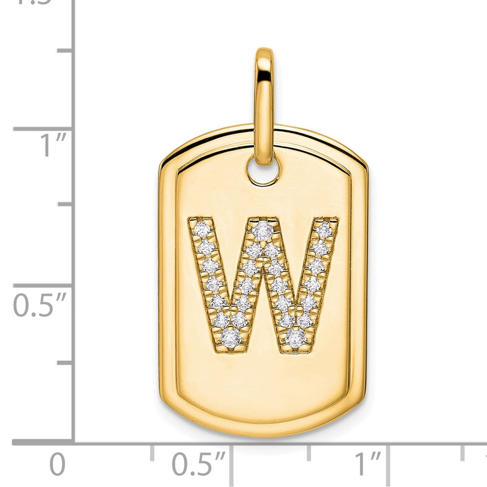 14K Gold Initial W Dog Tag Pendant Necklace with Real Diamonds - Personalized Nameplate Jewelry for Men & Women - Perfect for Gifts, Anniversaries, and Everyday Wear