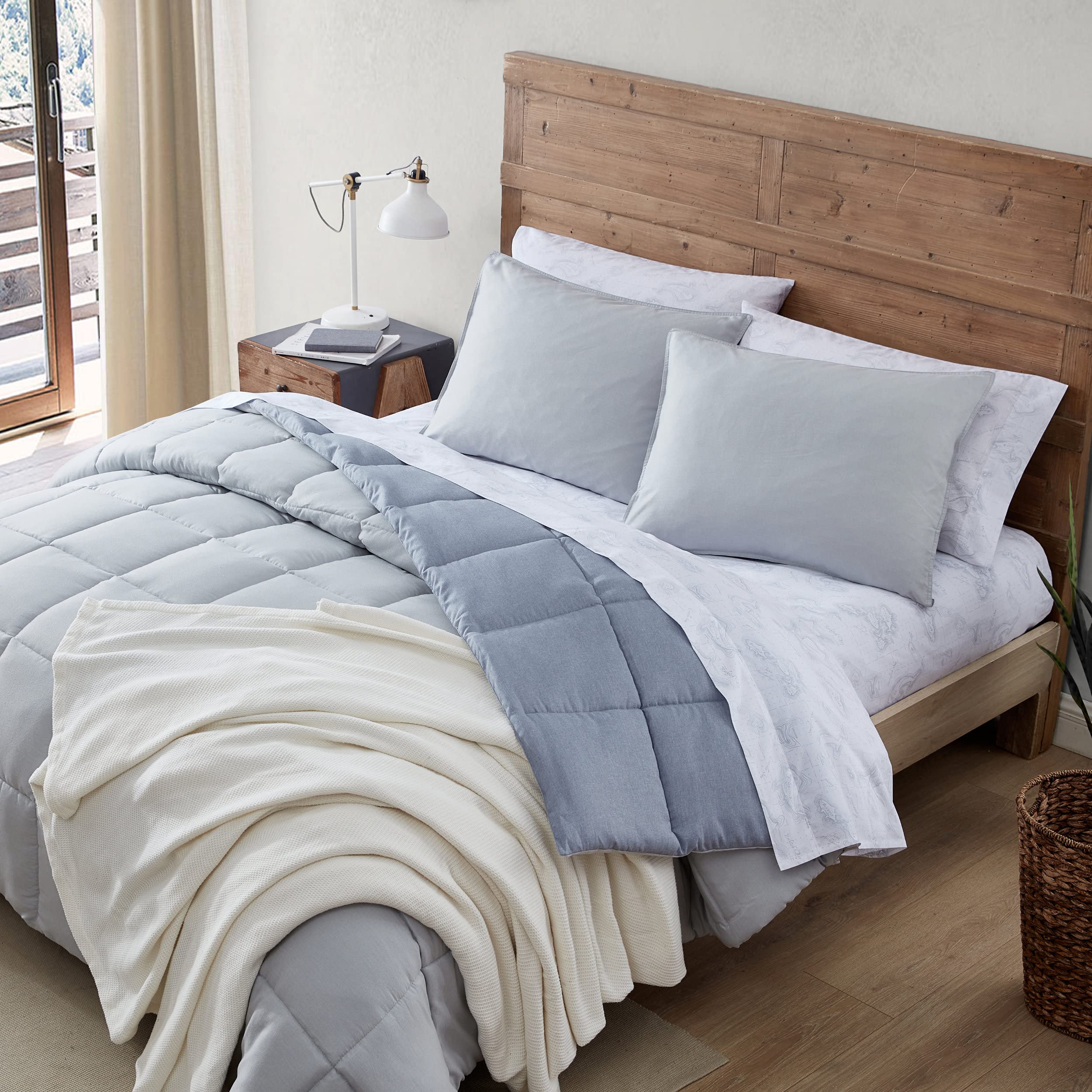Eddie Bauer Twin Comforter Set - Reversible Soft Bedding with Matching Sham, Wrinkle Resistant Herringbone Light Blue/Grey - Perfect for Kids' Rooms, Guest Beds & Cozy Dorm Decor