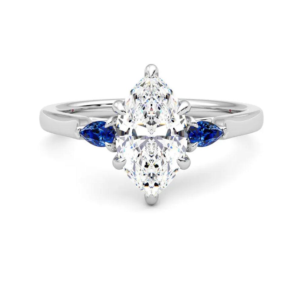 Three Stone Marquise Cut Moissanite Engagement Ring with Hidden Anniversary Stone - Elegant Wedding Jewelry for Proposal, Anniversary & Special Occasions