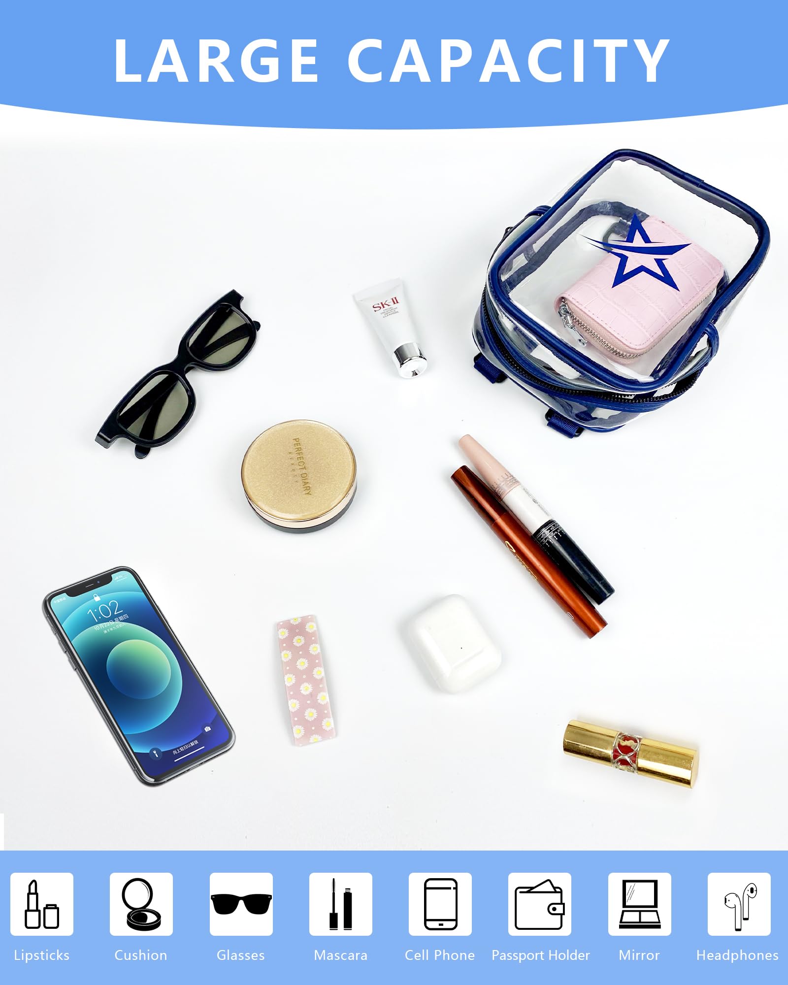 Trendy Women's Crossbody Sling Bag - Convertible Multi-Position Fanny Pack Backpack with Wallet, Clear Blue - Perfect for Travel, Shopping & Casual Outings