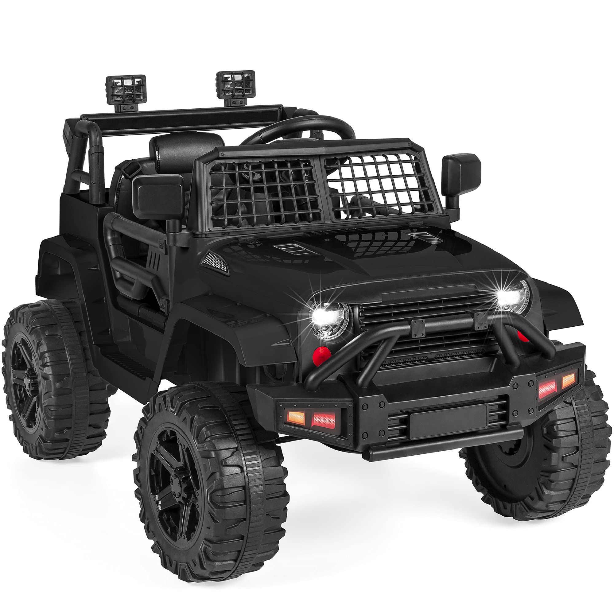 Best Choice Products 12V Kids Ride On Truck with Parent Remote Control - Electric Toy Car with Spring Suspension, LED Lights & AUX Port - Black - Perfect for Outdoor Play, Birthday Gifts & Toddler Pretend Driving