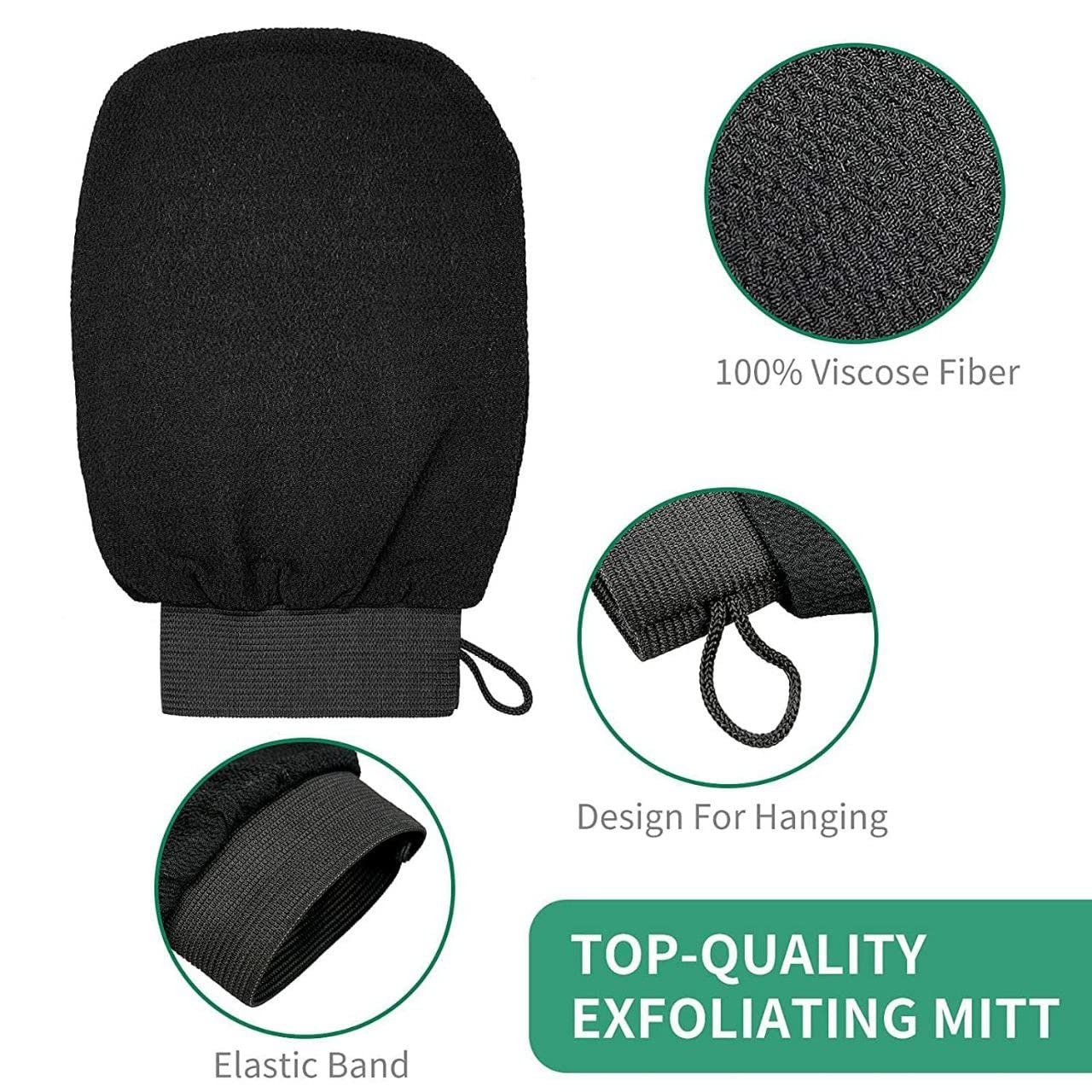 Exfoliating Bath Gloves for Dead Skin Removal - Body Scrub Mitt for Smooth & Bright Skin - Black Bath Exfoliator Gloves (1 Pair) - Perfect for Shower, Spa & Self-Care Routine