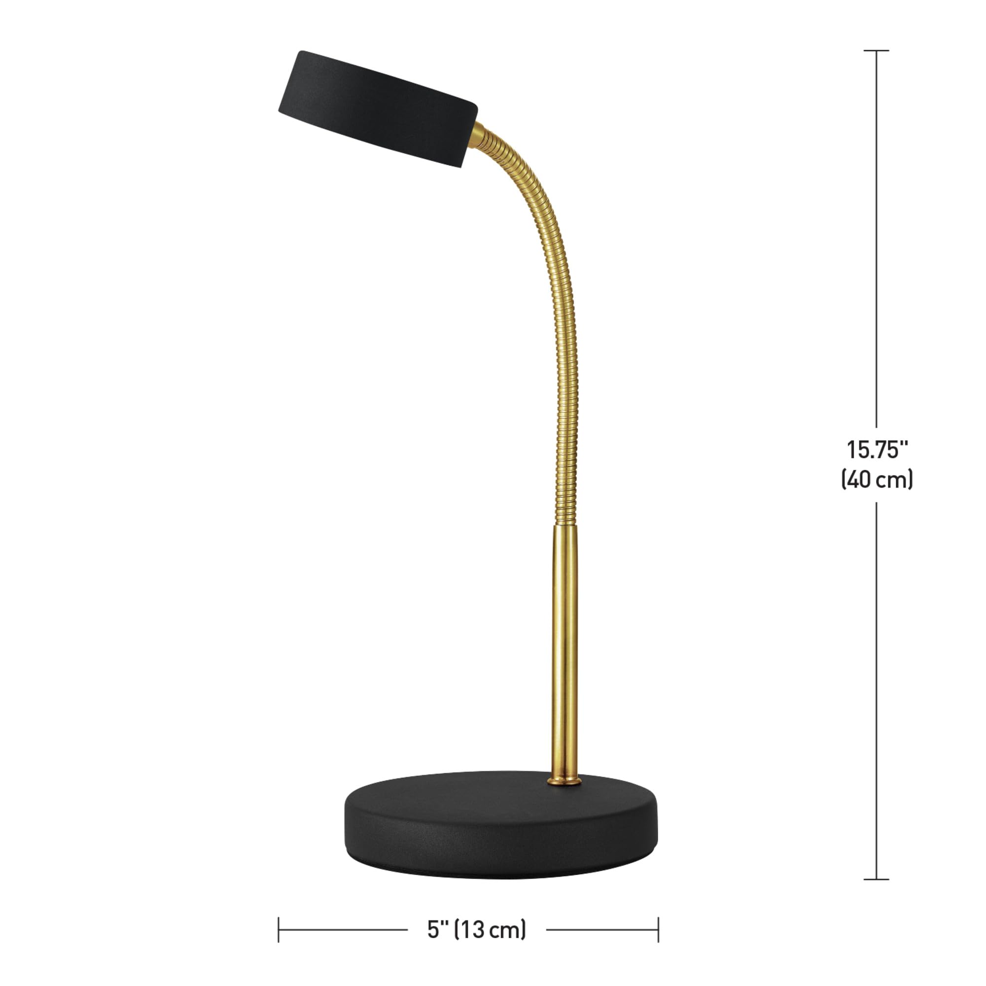 Globe Electric 30061 Gold Gooseneck Desk Lamp with Matte Black Finish - 5W Energy Star LED, 250 Lumens, 15.45