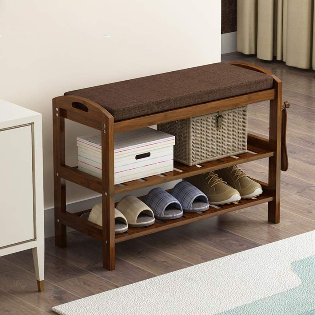 3-Tier Bamboo Shoe Rack Storage Bench with Seat Cushion - 62cm Shoe Shelf Organizer for Entryway, Hallway, Living Room & Cloakroom - Perfect for Small Space Organization & Shoe Storage Solutions