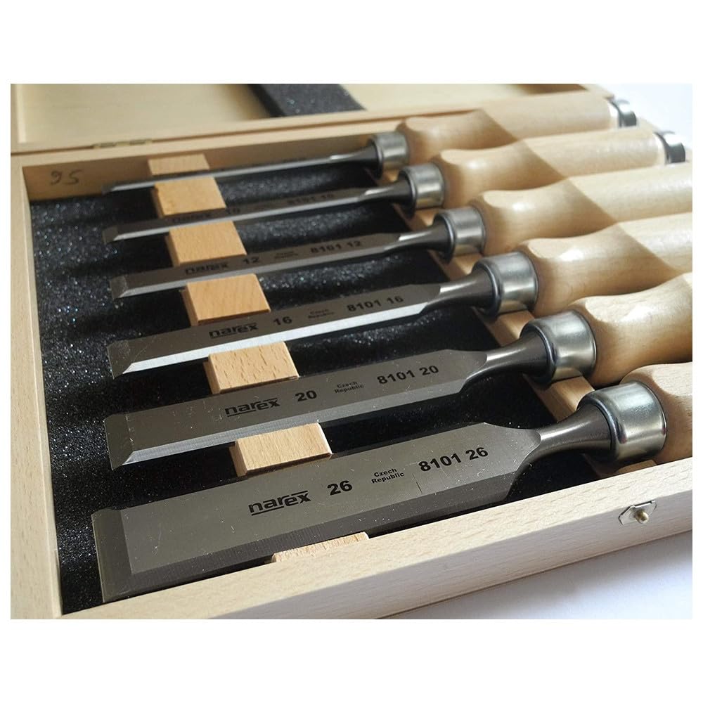 Premium 6-Piece Bevel Edge Chisel Set with Wooden Handles & Storage Case - Professional Woodworking Tools for Carving, Shaping & Fine Woodwork