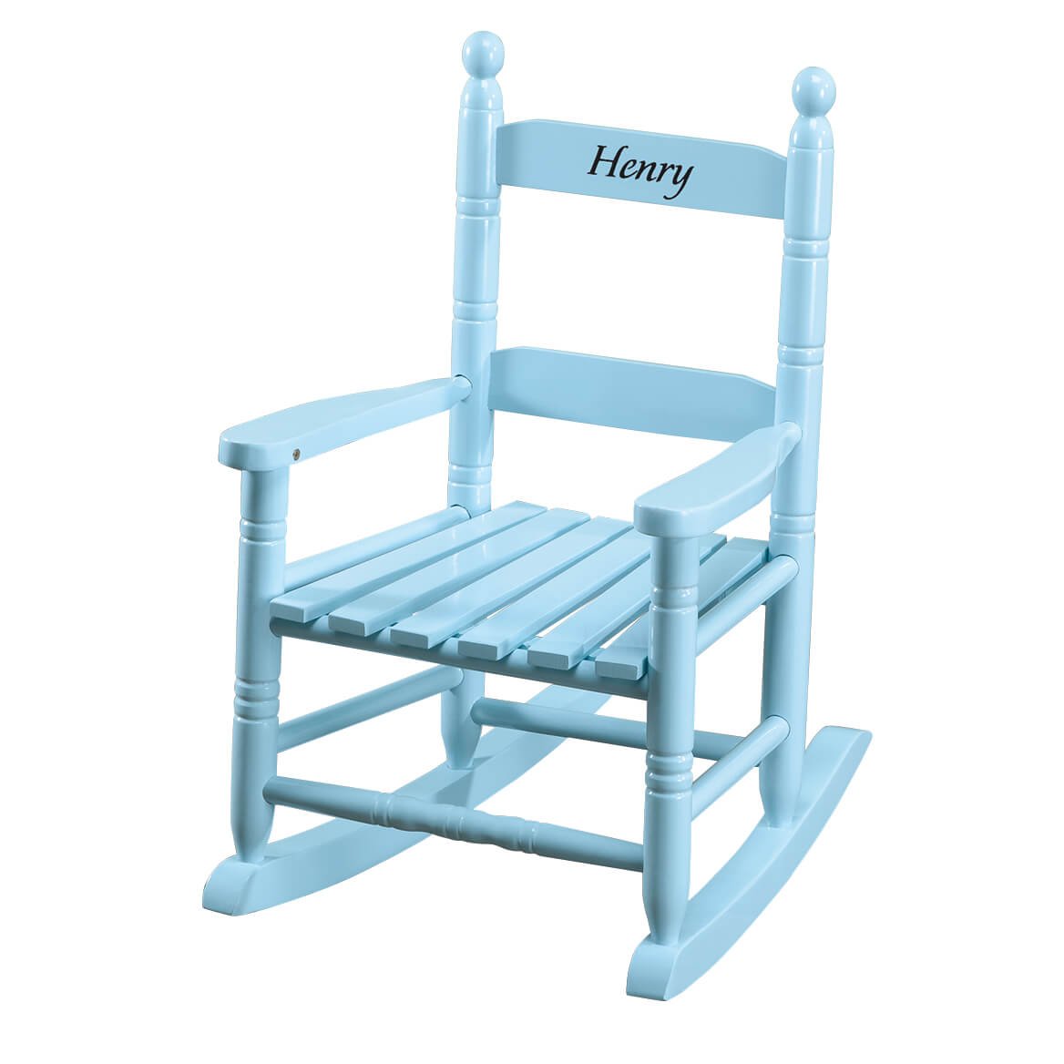 Personalized Kids Rocking Chair - Classic Wooden Rocker with Blue Finish & Black Font | Durable Hardwood Construction for Nursery, Bedroom & Playroom Decor | Perfect Gift for Toddlers & Children