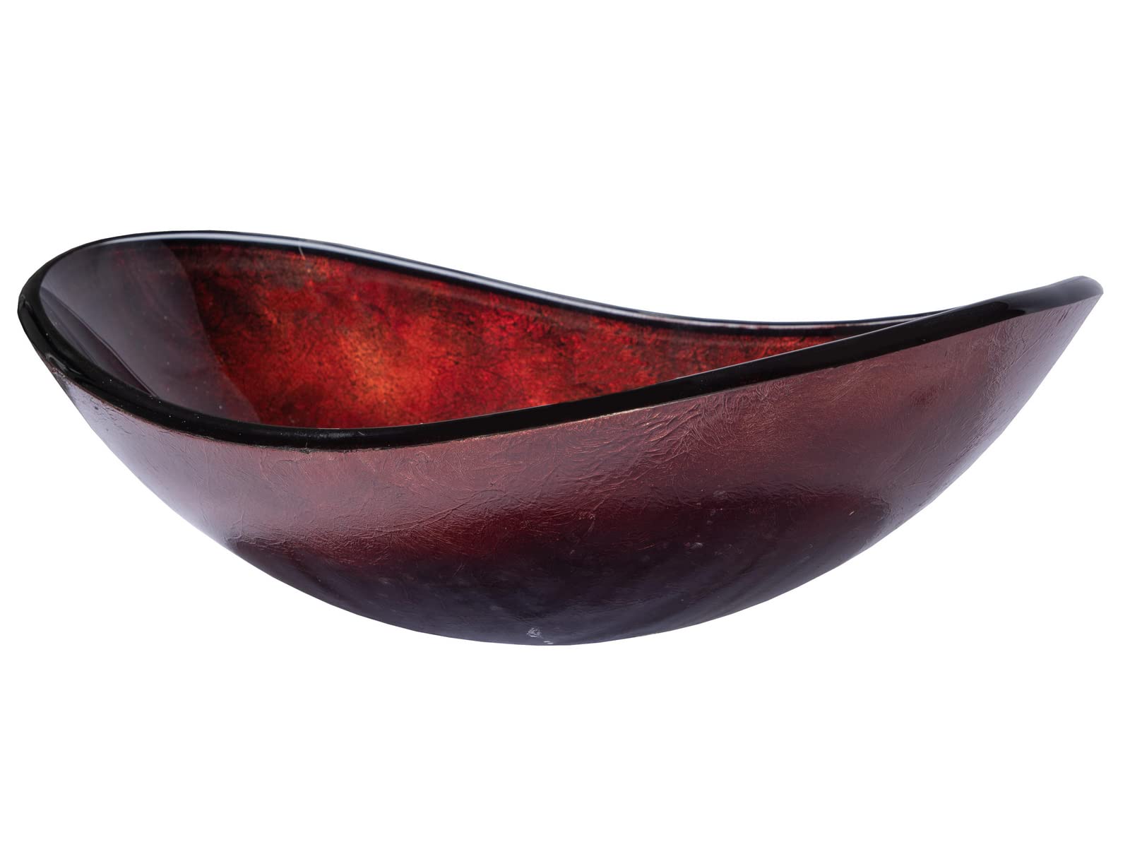 Modern Canoe Shaped Red Copper Glass Vessel Sink - Bathroom Vanity Sink with Mirror Finish - Perfect for Contemporary Bathrooms, Powder Rooms & Luxury Home Decor