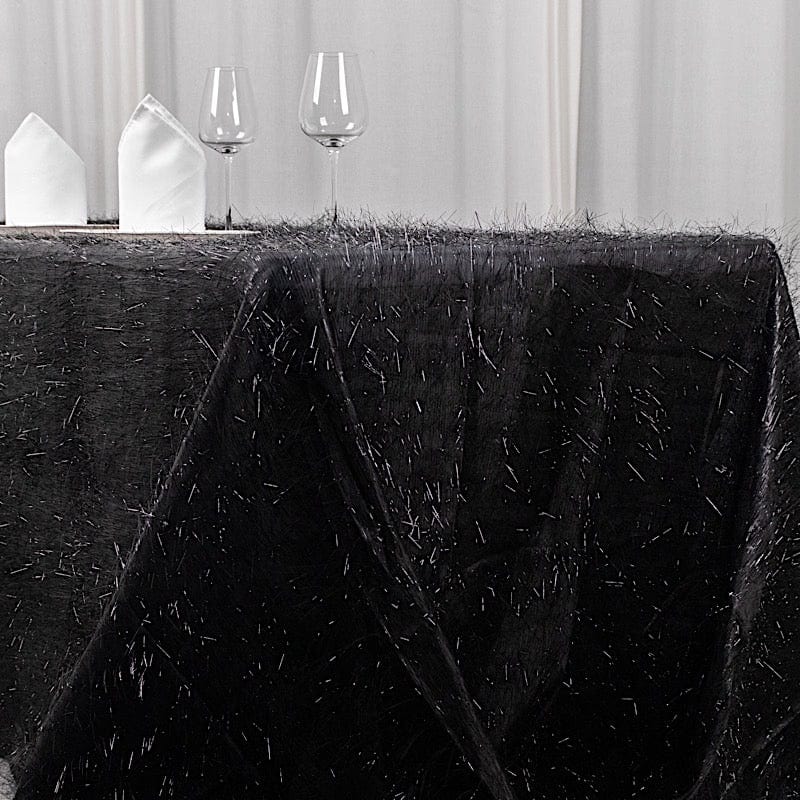 90x156 Inch Elegant Polyester Rectangular Tablecloth with Shimmering Metallic Tinsel Trim - Perfect for Wedding Banquets, Holiday Parties & Formal Dining Decorations