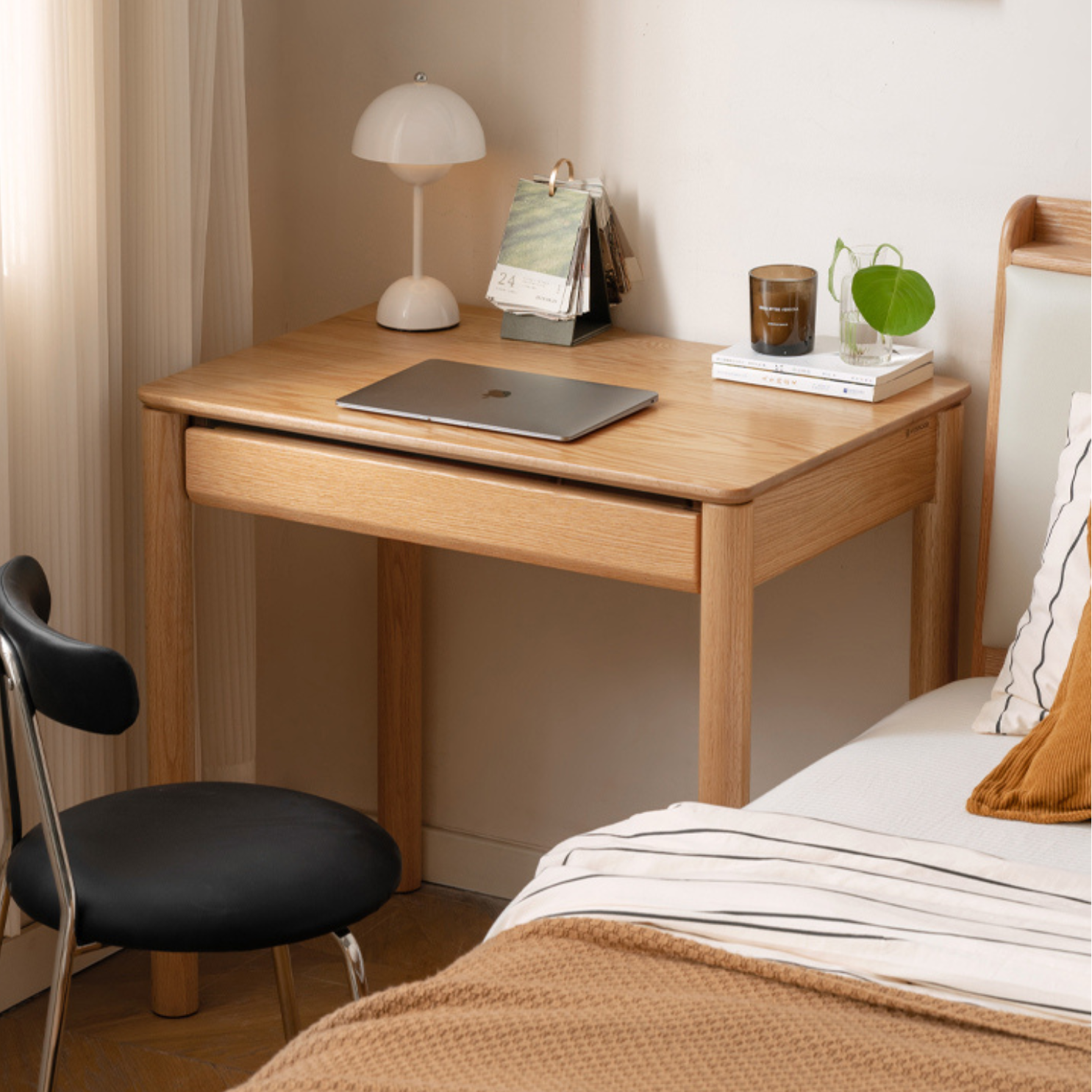 Solid Oak Wood Modern Writing Desk - Home Office Furniture for Study, Work & Productivity | Durable & Stylish Workspace Solution