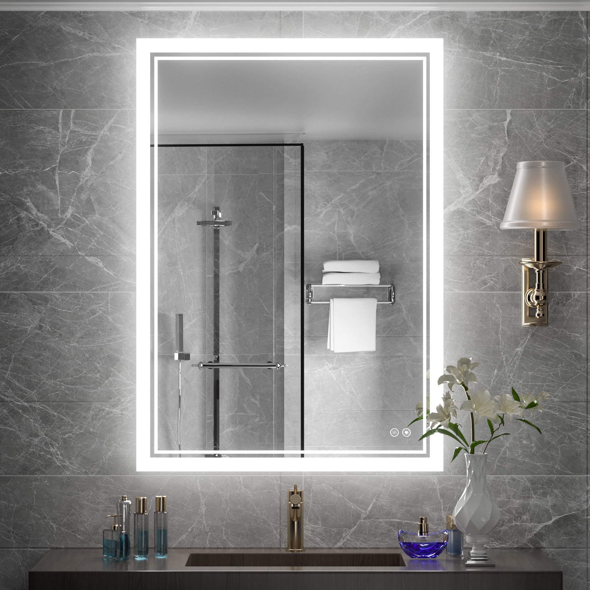 TokeShimi 20x28 Inch LED Backlit Bathroom Mirror with Anti-Fog & Dimmable Lights - Wall Mounted Makeup Mirror with Front & Back Lighting (Horizontal/Vertical) - Perfect for Vanity, Dressing Room & Modern Bathroom Decor