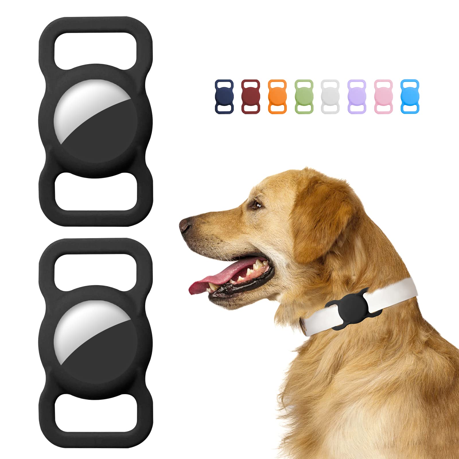 2 Pack Airtag Holder for Dog Collar - Black Silicone Case | Pet GPS Tracker for Walks & Travel