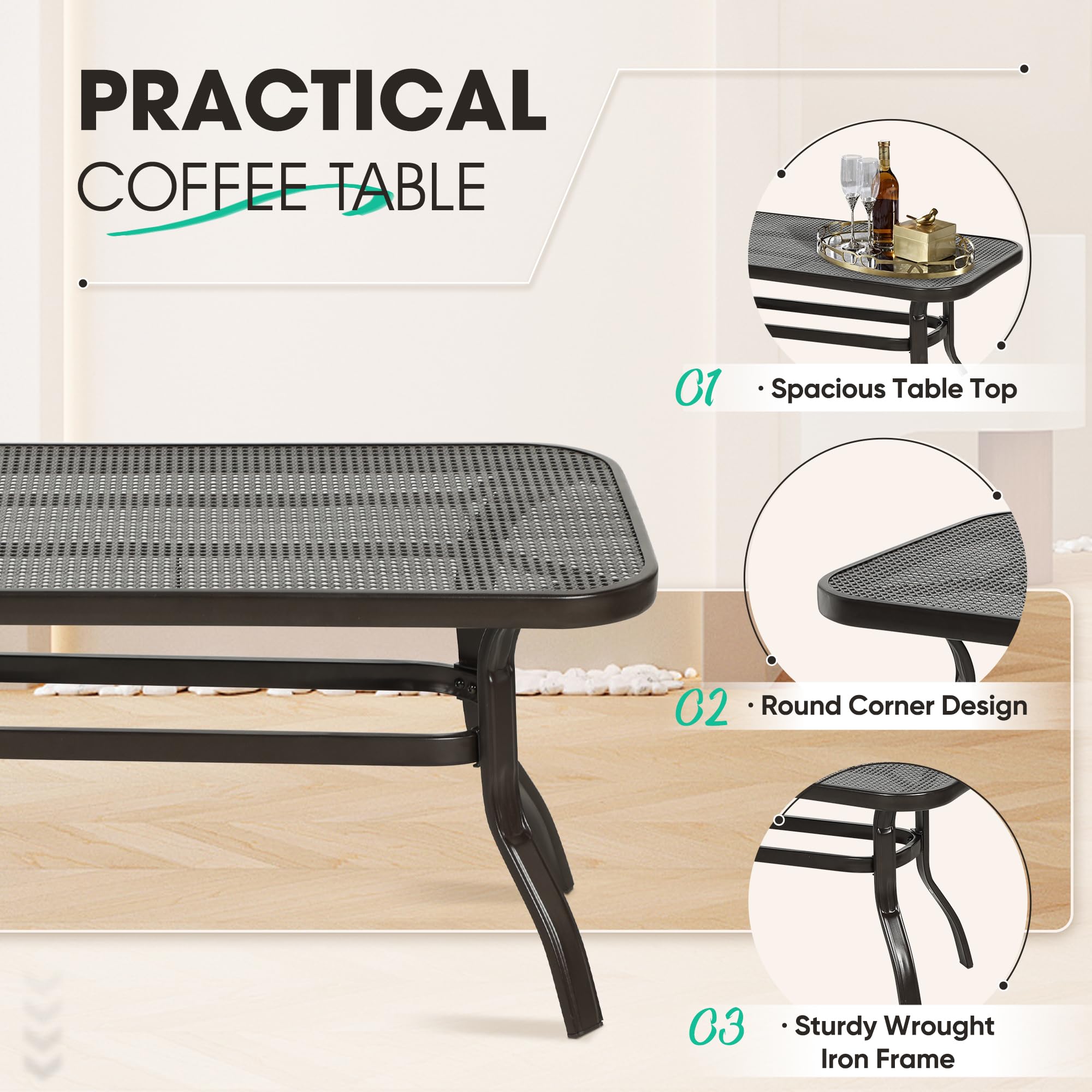 Incbruce 2-Piece Outdoor Patio Loveseat Set with Coffee Table & Cushion - Wrought Iron Metal Frame Garden Bench for Porch, Poolside, Backyard - Weather-Resistant Brown Patio Furniture (Perfect for Relaxing, Entertaining Guests & Outdoor Dining)