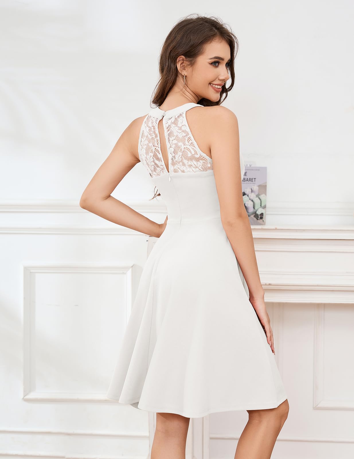 Elegant Women's Cocktail Prom Wedding Dress - Halter Lace Vintage Evening Party Gown for Homecoming, Bridal Shower & Special Occasions