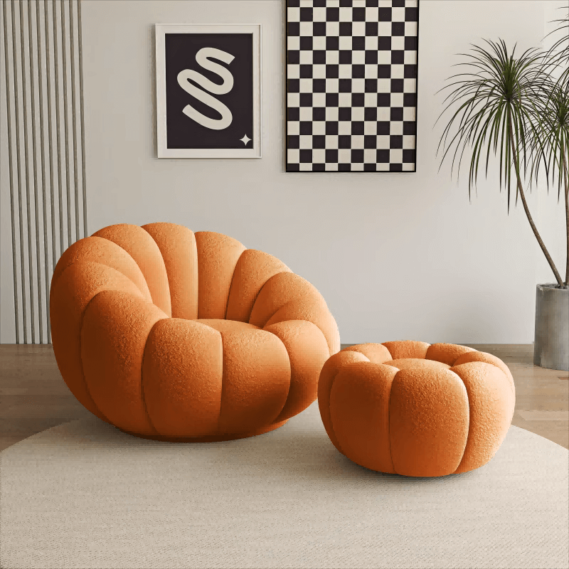 White Pink Red Yellow Green Orange Gray Pumpkin Swivel Accent Chair with Boucle and Sherpa Upholstery - Perfect for Living Room, Bedroom, or Office Decor