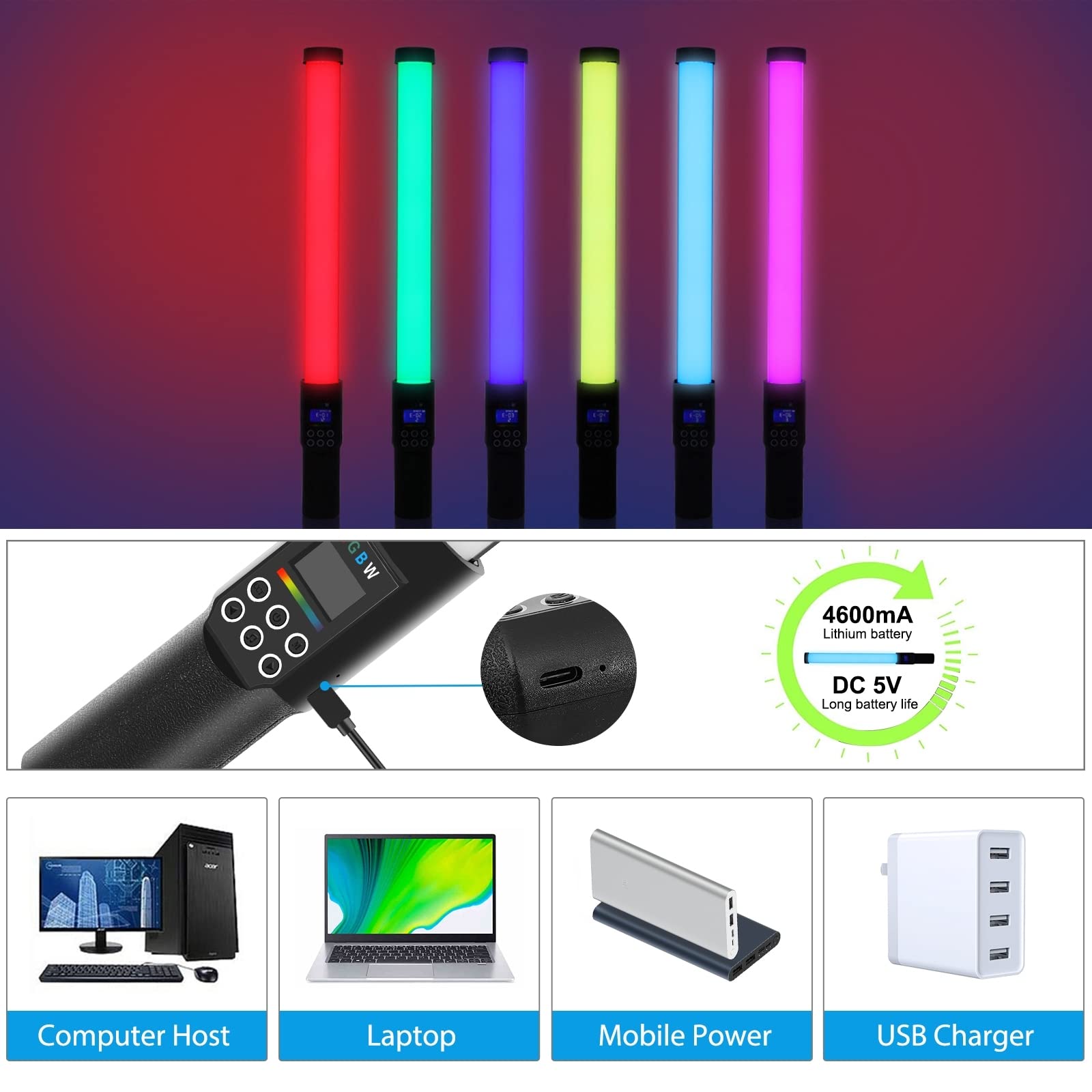 PULUZ 122 LED RGB Handheld Stick Light - Full Color Adjustable LED Fill Light with Barndoor for Photography, Videography & YouTube Content Creation