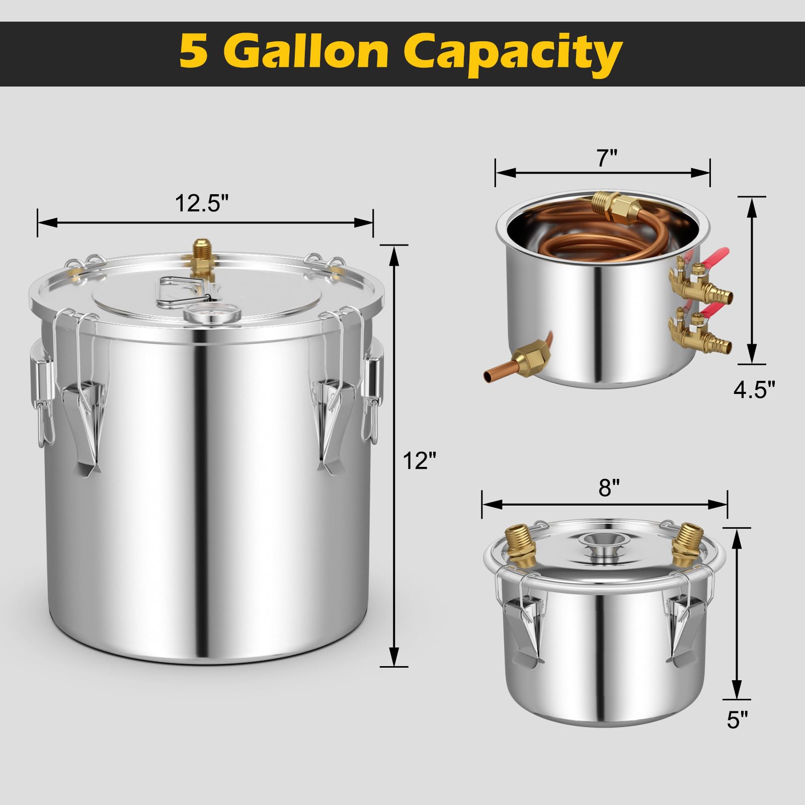 COSTWAY 5 Gal/22L Alcohol Still Home Brewing Distillery Kit - 3 Stainless Steel Pots, Circulating Pump, Built-in Thermometer & Copper Tube - Whisky Wine Brandy Distiller for Home Use, DIY Spirits & Craft Brewing (Perfect for Moonshine, Vodka, Gin Making)