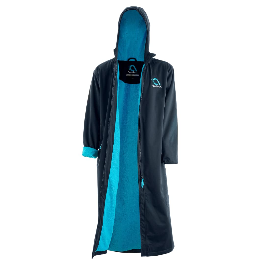 AquaDash Kids Extra Long Swim Parka - Natural Cotton Waterproof Hooded Towel Robe for Boys & Girls - Perfect for Swimming Lessons, Beach, Pool & After-Sport Warmth