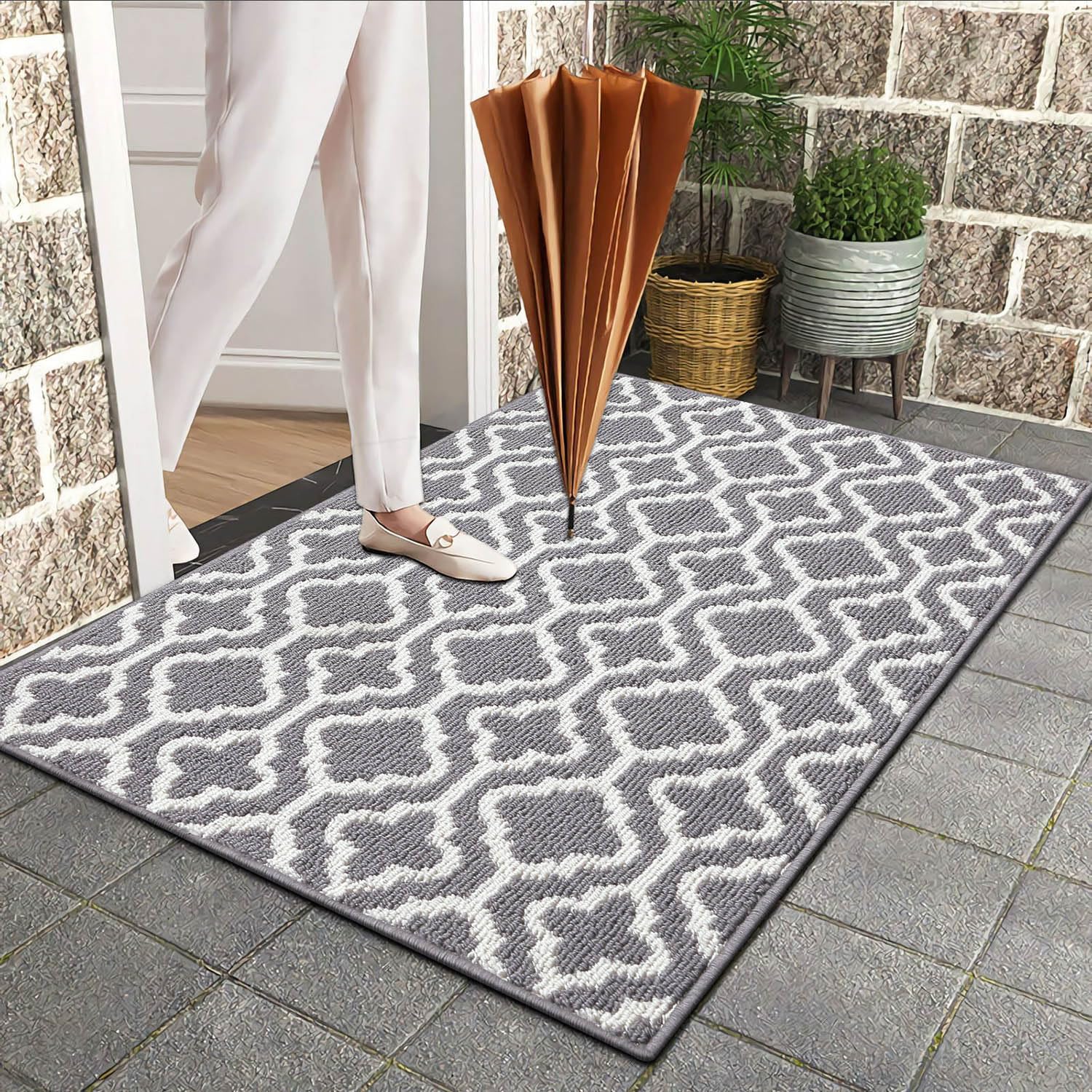SHACOS 80x120cm Non-Slip Dirt Trapper Door Mat - Absorbent Machine Washable Indoor/Outdoor Entrance Rug for Front Door, Kitchen, Entryway & Garden - Perfect for Muddy Shoes, Pet Paws & Wet Weather (Grey)