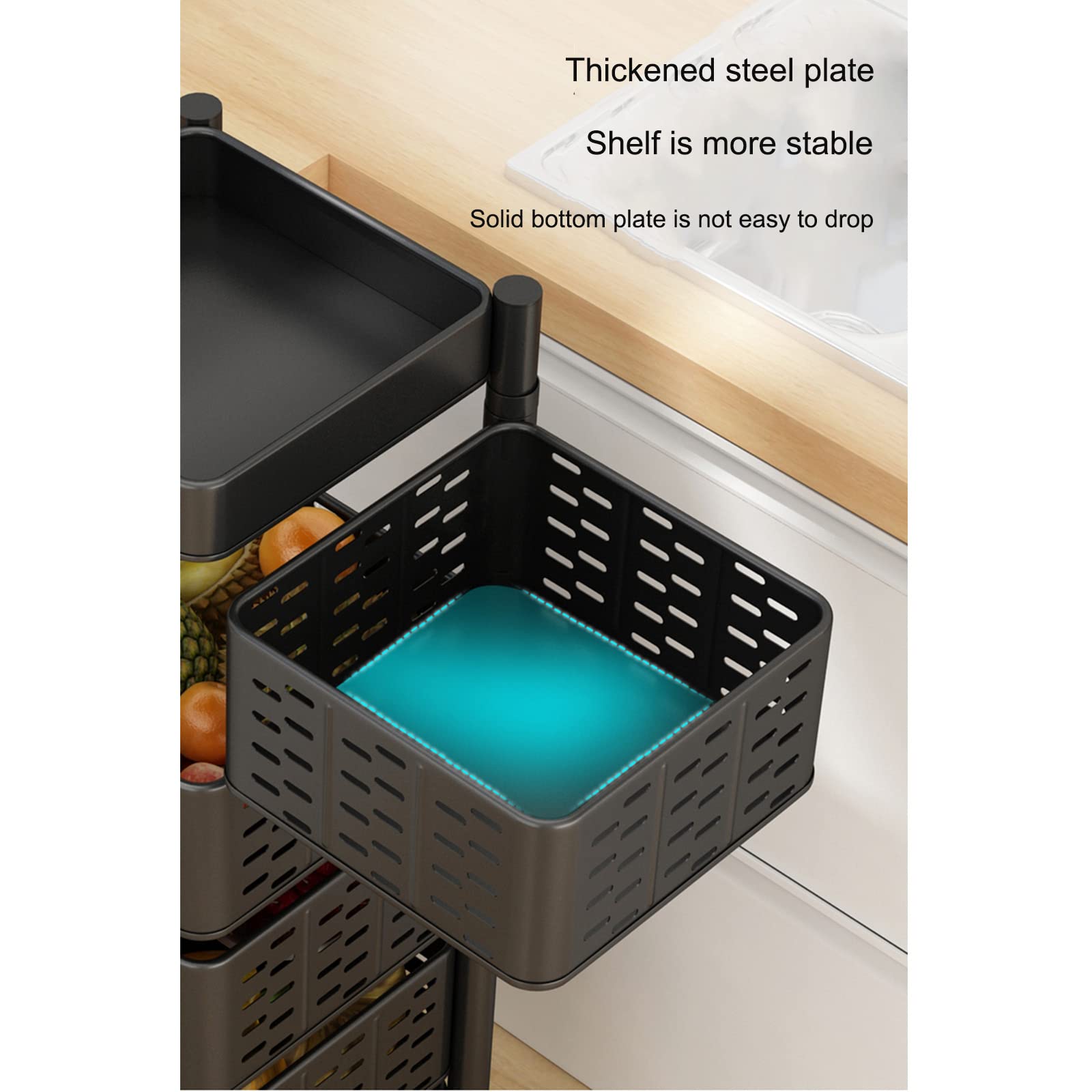 360° Rotating Kitchen Vegetable Shelf - 2-Tier Black Space-Saving Floor Storage Rack for Fruits & Vegetables | Perfect for Pantry Organization & Small Kitchen Spaces