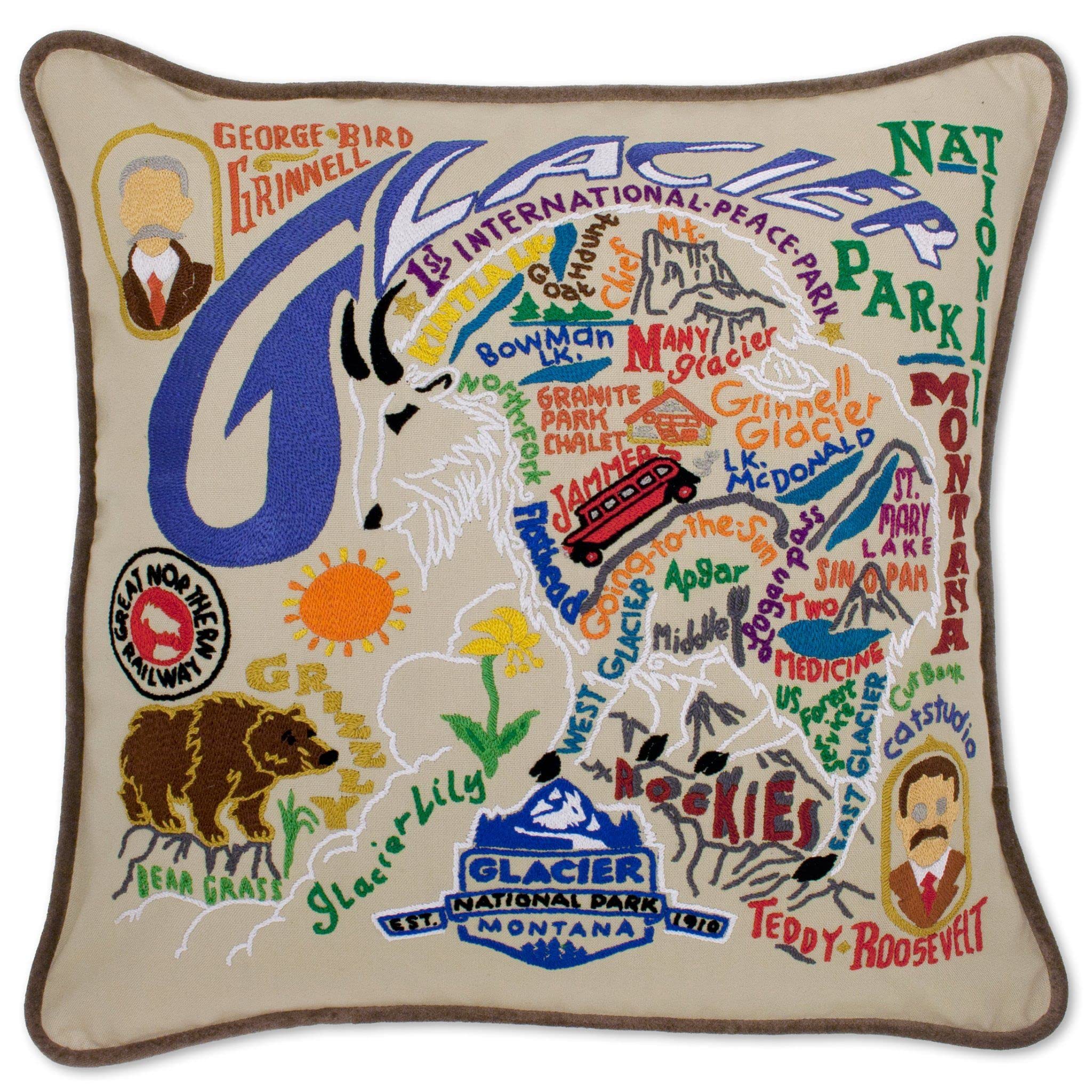 Catstudio Glacier Park Embroidered Decorative Throw Pillow - Soft Cotton Home Decor for Couch, Bed & Sofa - Cozy Accent Pillow for Living Room, Bedroom & Dorm