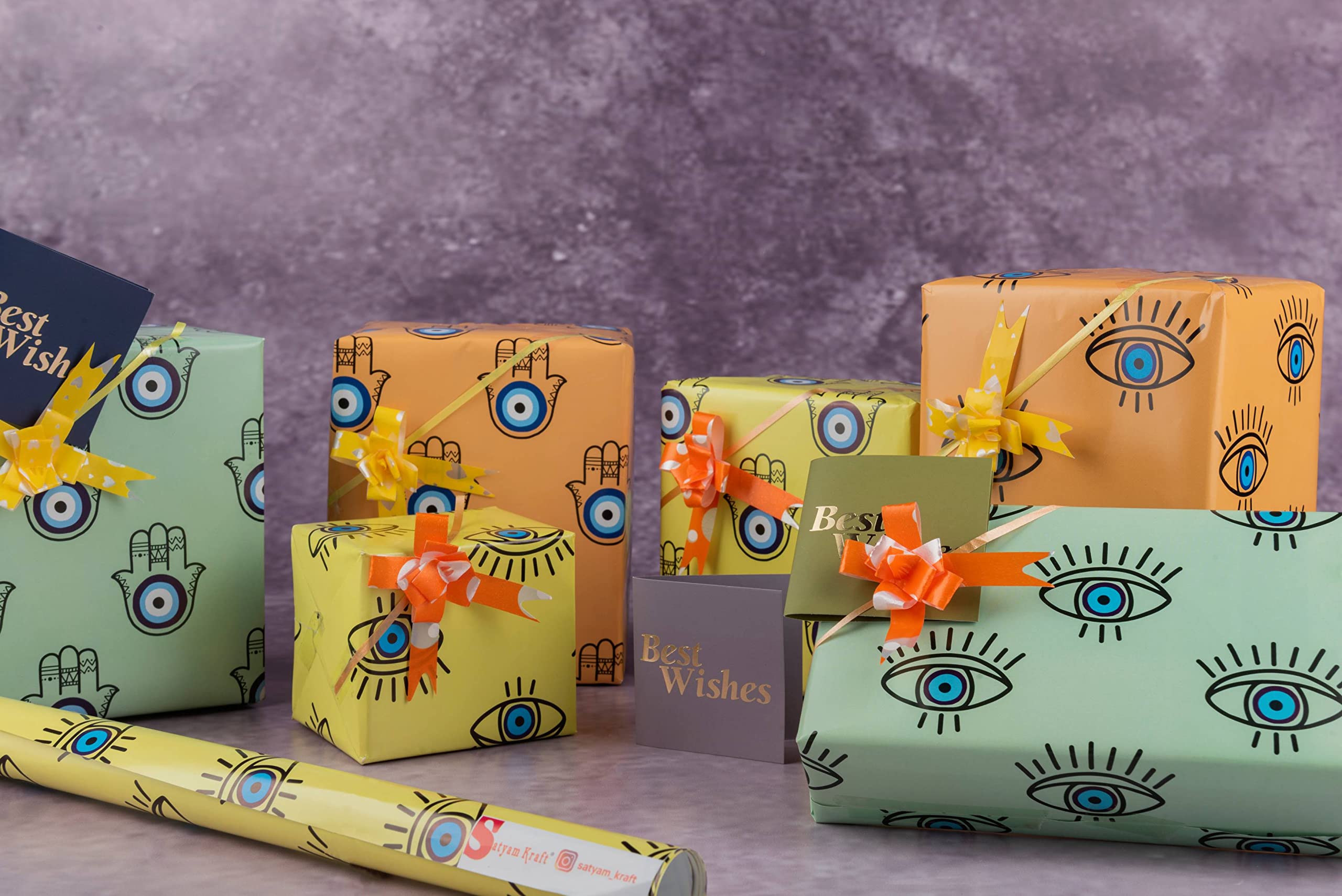 6-Piece Evil Eye Printed Gift Wrapping Paper Set - 28x19 Inch Mix Designs for Birthday, Wedding & Christmas Presents | Premium Wrapping Sheets for Party Favors, Gift Bags & Holiday Decorations
