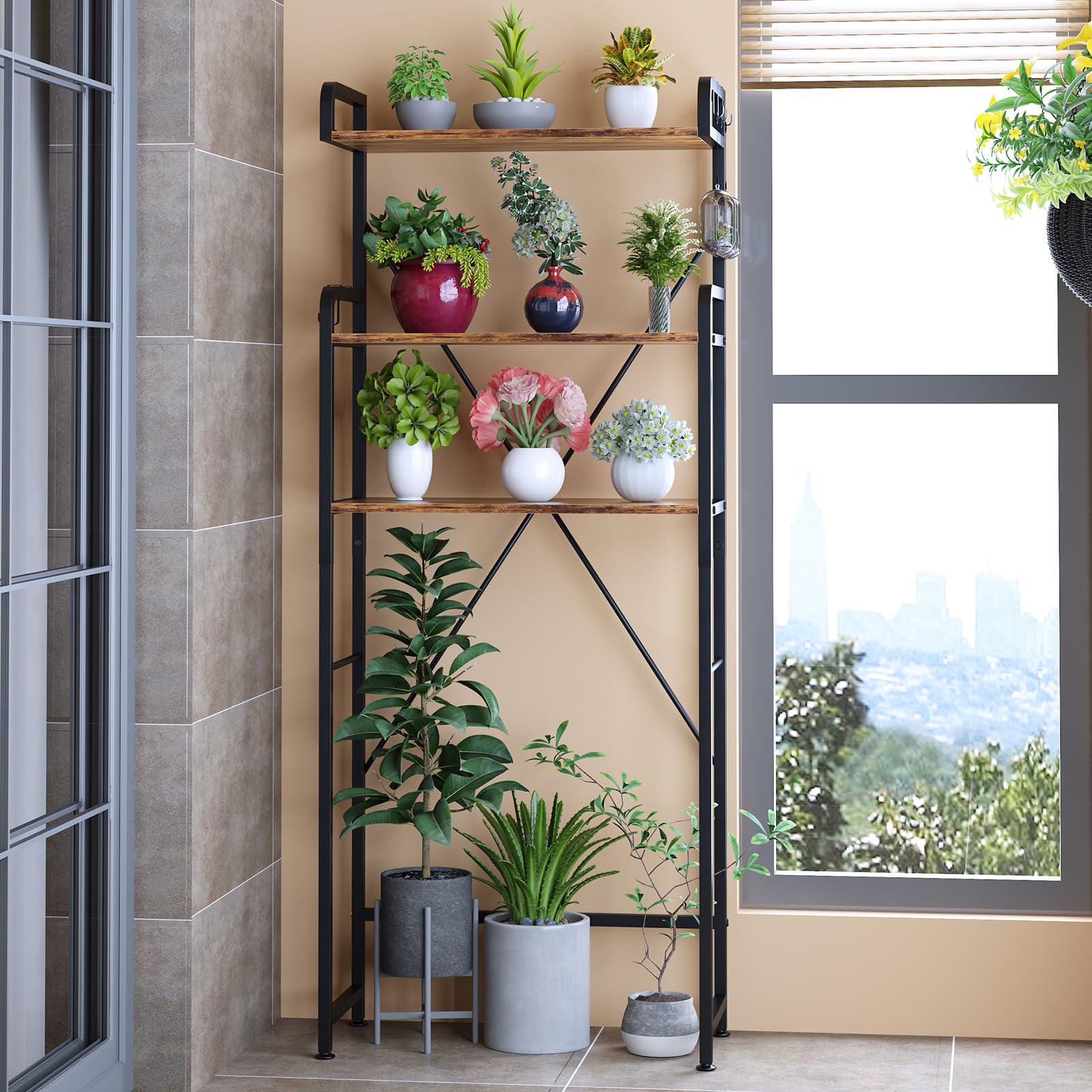 3-Tier Over The Toilet Storage Rack with Shelves & Hooks - Space Saving Bathroom Organizer for Towels, Toiletries & Decor (Rustic Brown) - Perfect for Small Bathrooms, Apartments & Powder Rooms