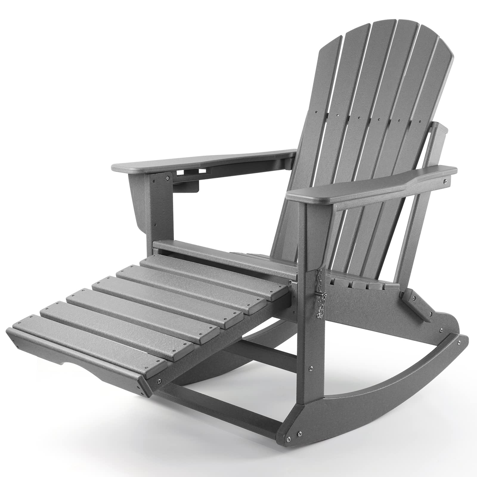 4-in-1 Folding Adirondack Chair with Ottoman & Cup Holder - 350 LBS Weight Capacity, Weather-Resistant Plastic Outdoor Rocking Chair for Adults - Perfect for Patio, Garden, Poolside & Fire Pit Relaxation