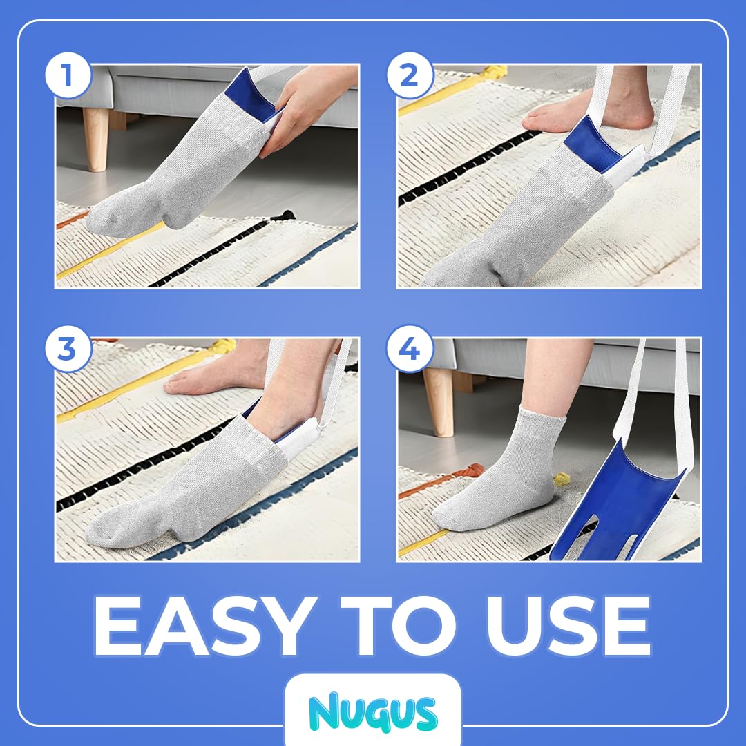 (2 Pack) Easy-Use Sock Aid with Comfort Grip - Assistive Device for Elderly, Disabled & Pregnant - Ideal for Arthritis Patients & Post-Surgery Recovery - Essential Daily Living Aid for Putting on Socks Independently