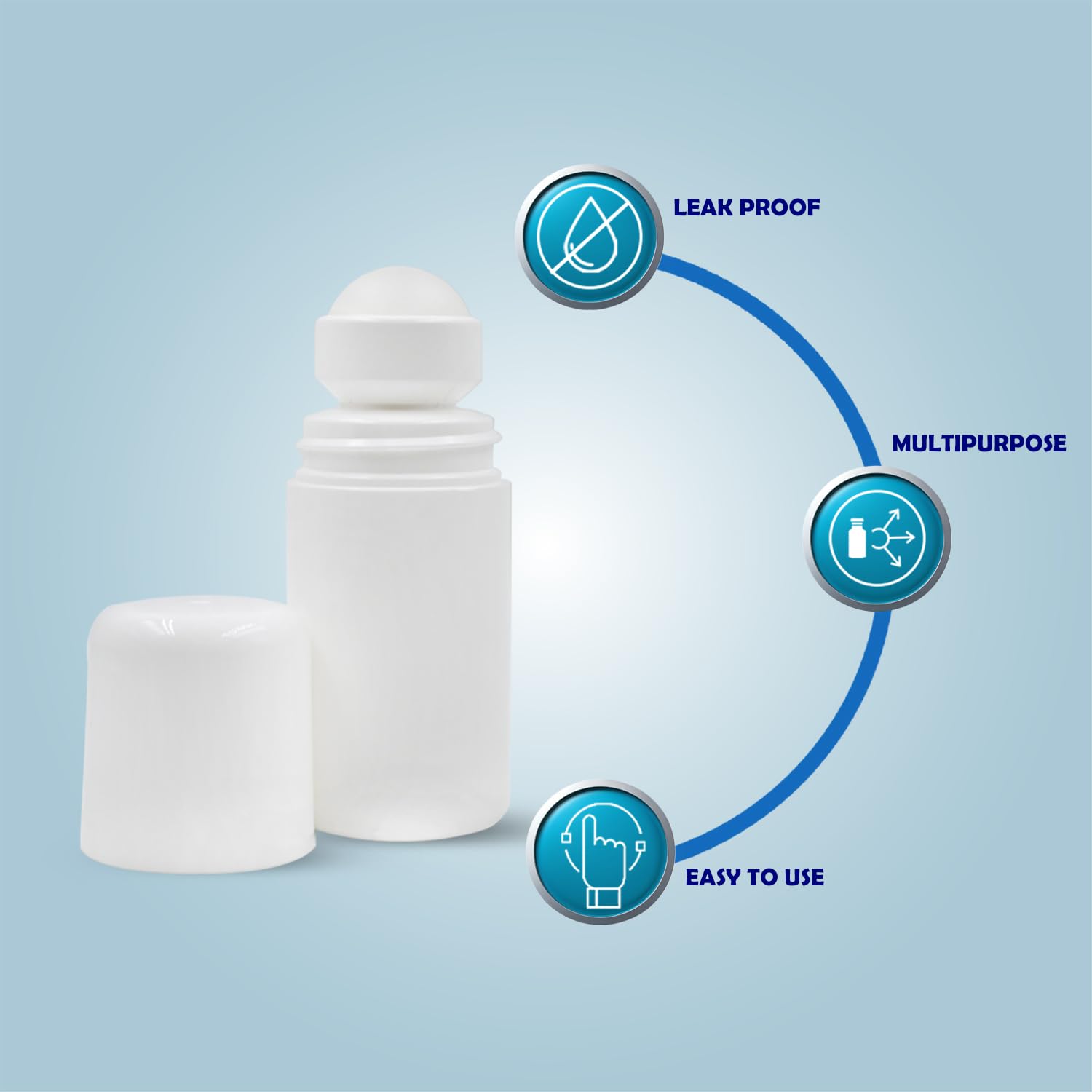 50ml HDPE Roll On Bottles with Plastic Roller & White Cap - Essential Oil Bottles, Perfume Containers, Leakproof Lip Balm Tubes (Pack of 3) - Perfect for DIY Aromatherapy, Travel-Sized Cosmetics & Homemade Skincare Products