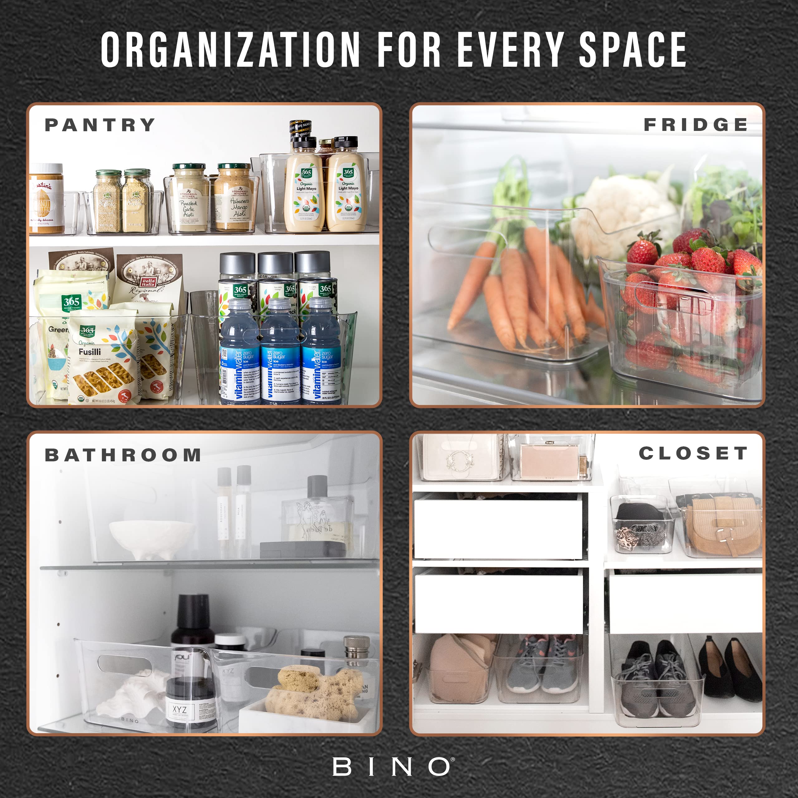 BINO Plastic Storage Bins for Home & Kitchen Organization - Small Multi-Use Organizer Bins with Built-in Handles, BPA-Free - Perfect for Pantry, Fridge, Freezer & Closet Storage | The SOHO Collection